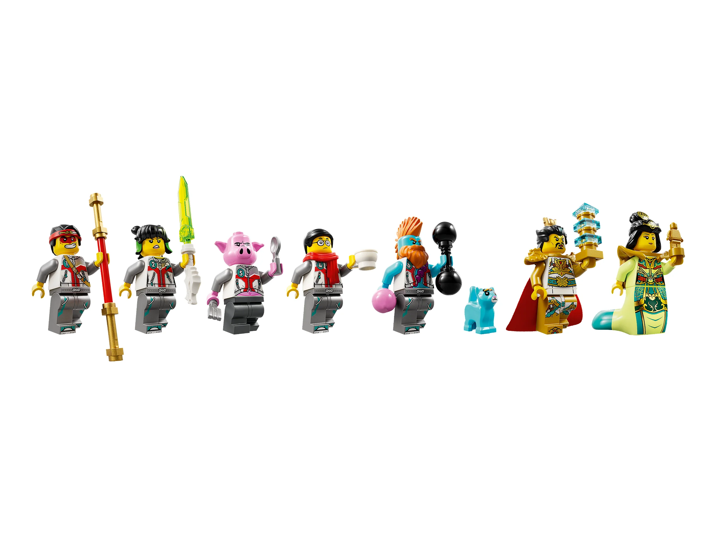 Prezentare detaliată a minifigurinelor din setul LEGO Monkie Kid 80058.
