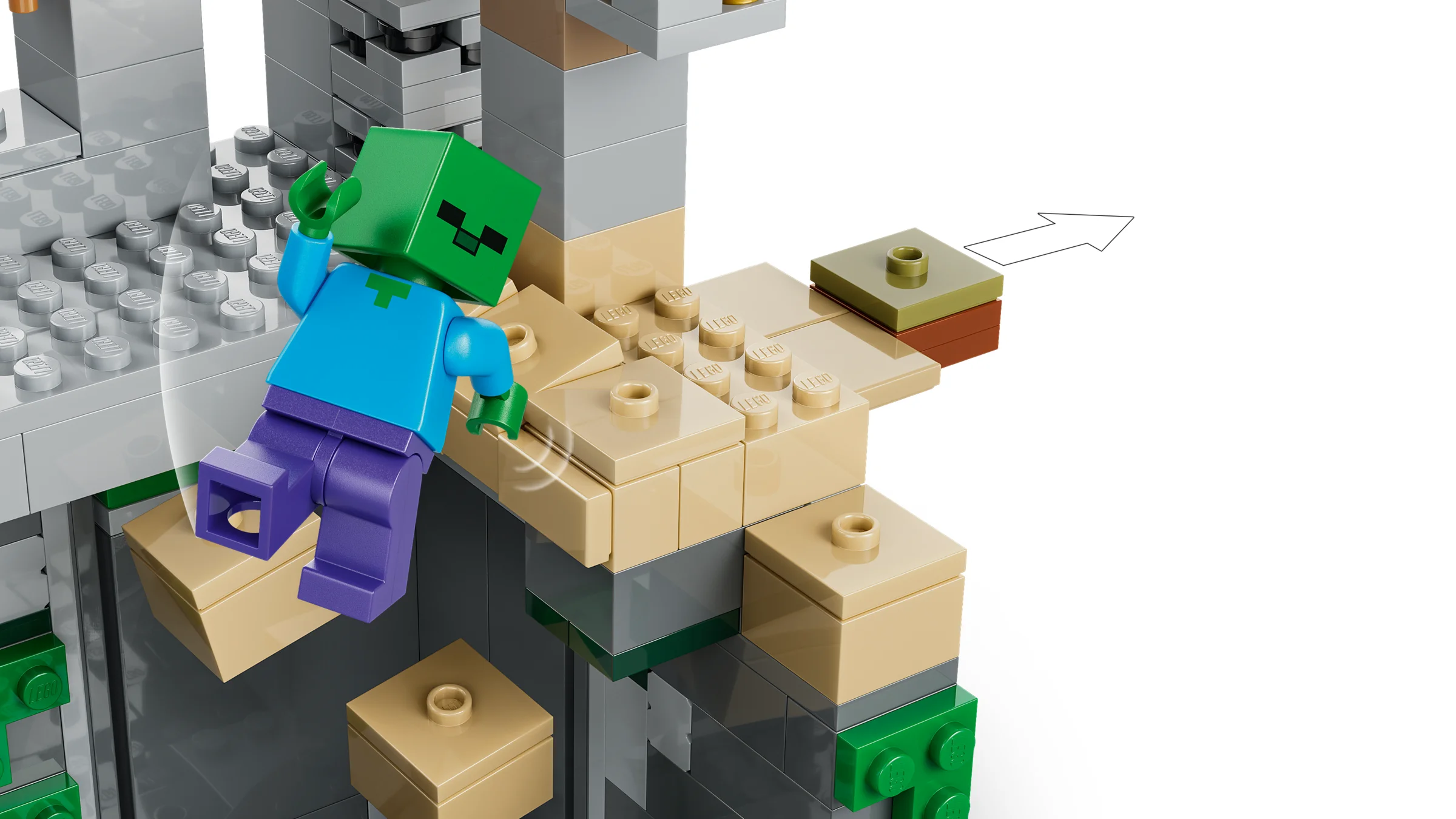 Minifigurina zombie cade în peștera LEGO Minecraft. Atenție la capcane! 