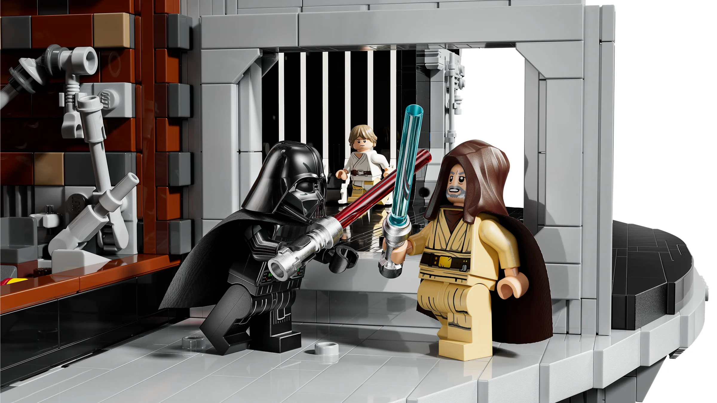 Scenă detaliată cu Darth Vader, Obi-Wan și Luke în Death Star, din setul LEGO 75419.