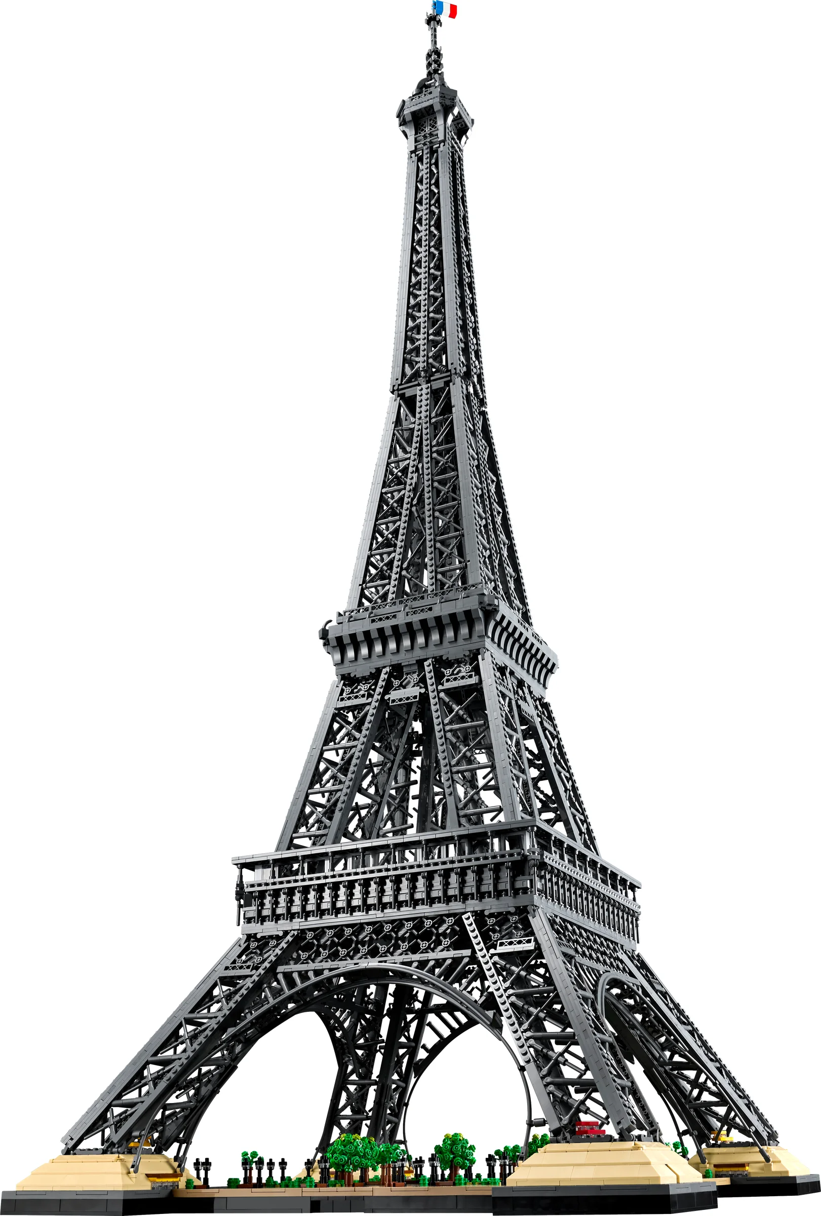 O imagine detaliată a modelului LEGO Turnul Eiffel, arătând întreaga sa structură complexă.