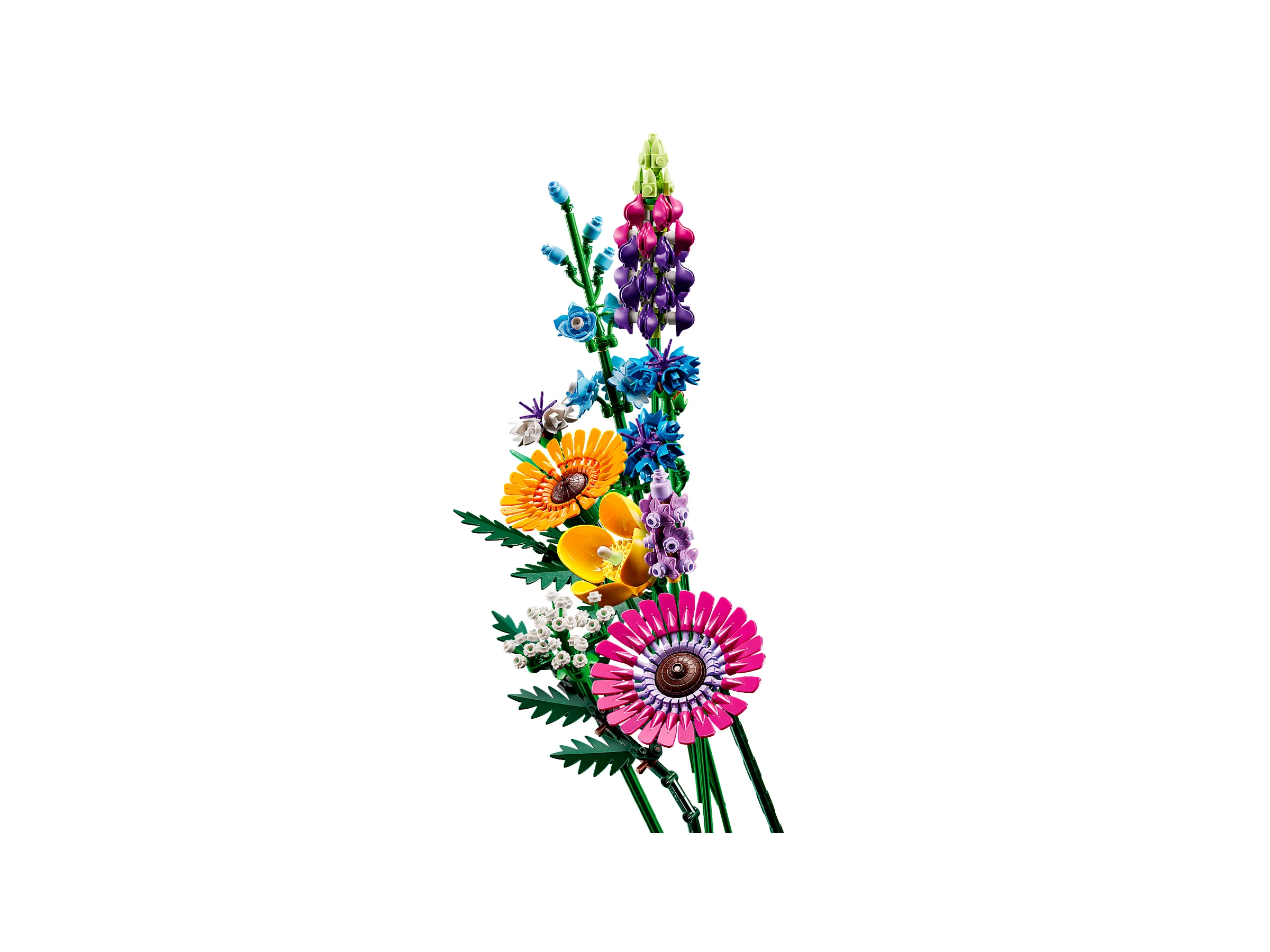 Imagine detaliată cu buchetul LEGO Wildflower, arătând diversele flori și culori vibrante.