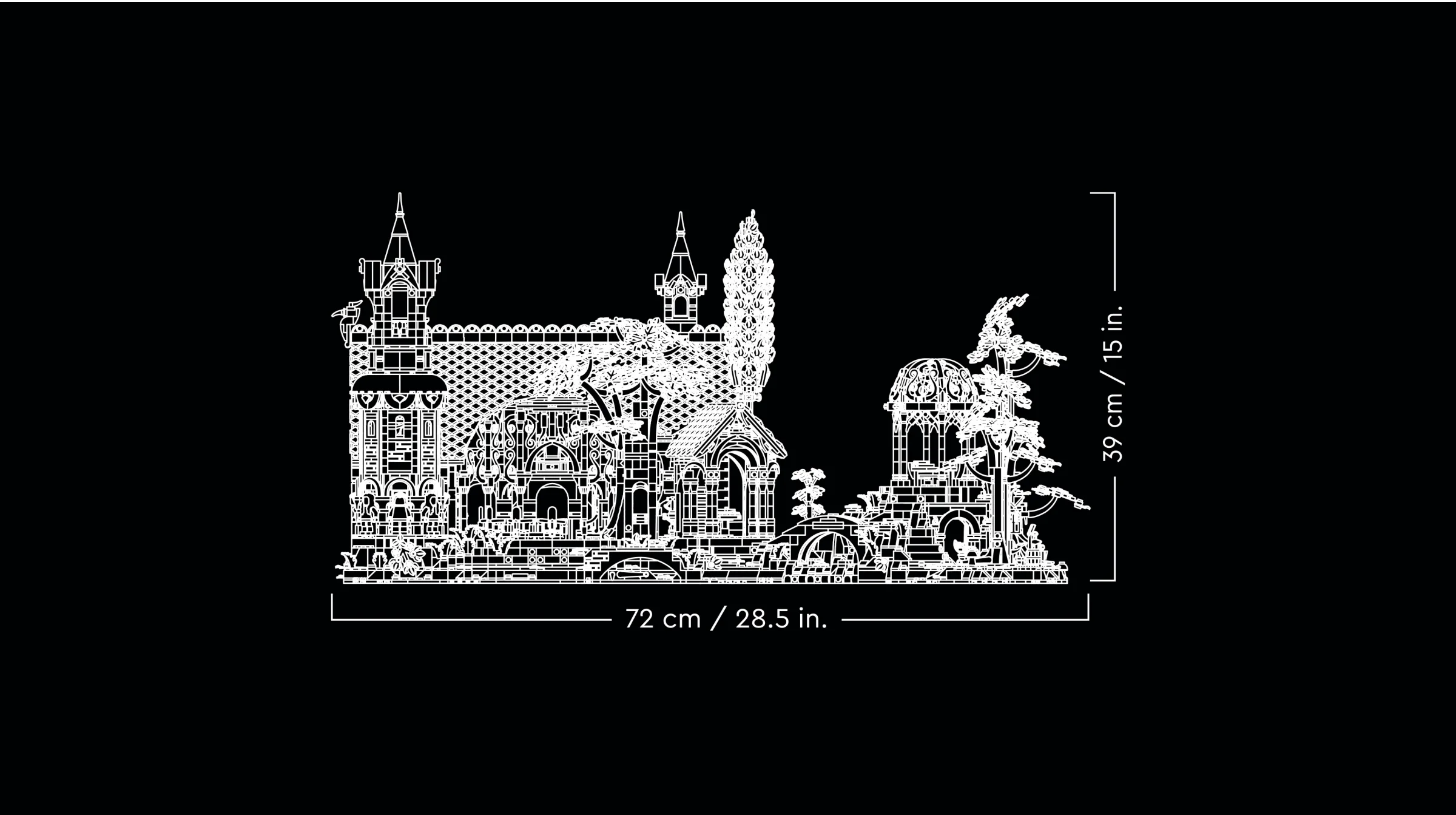 Dimensiunile modelului Rivendell: 72 cm lungime, 39 cm înălțime.