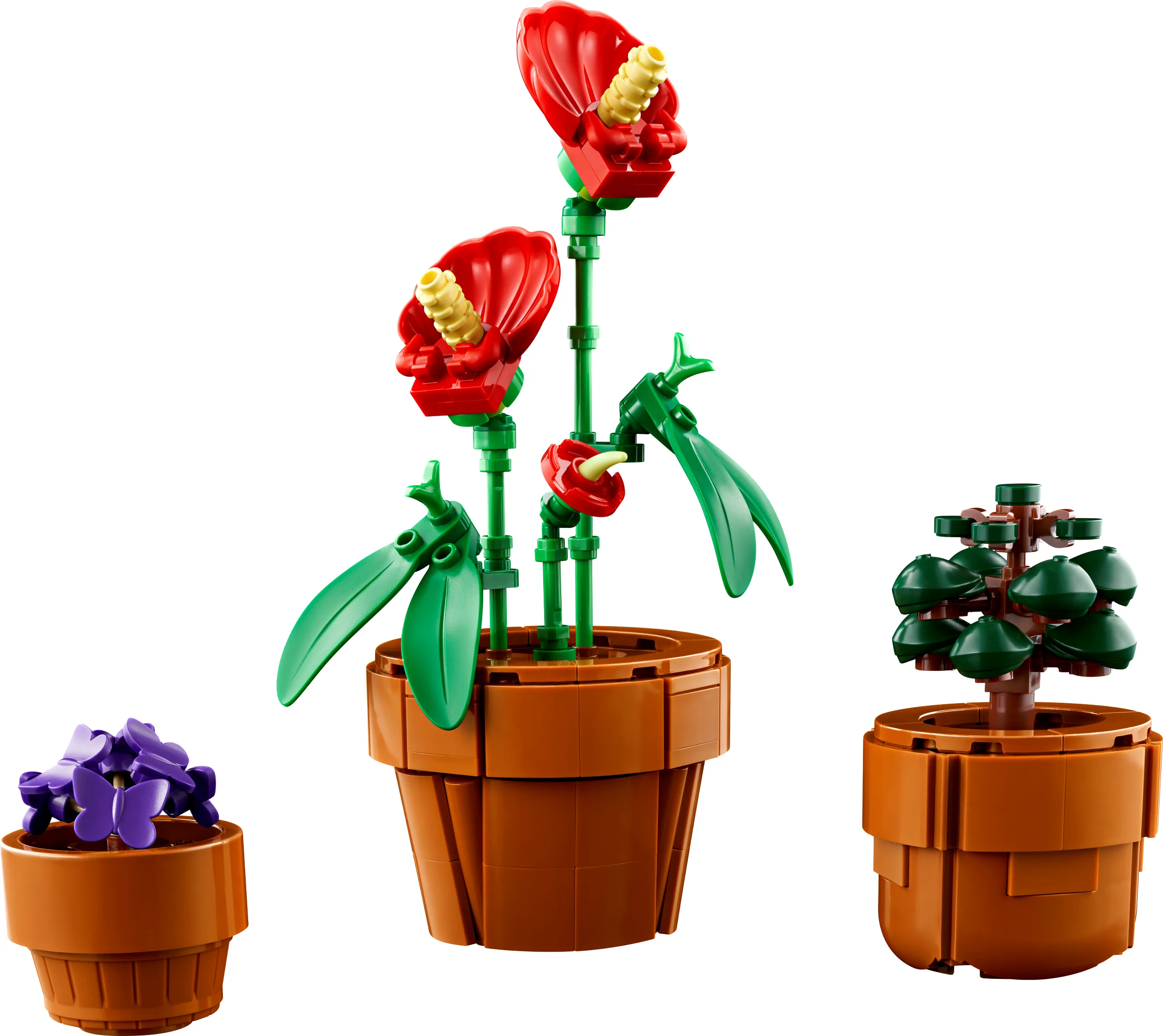 Imagine cu setul LEGO 10329 Tiny Plants, arătând florile și arbuștii construiți.