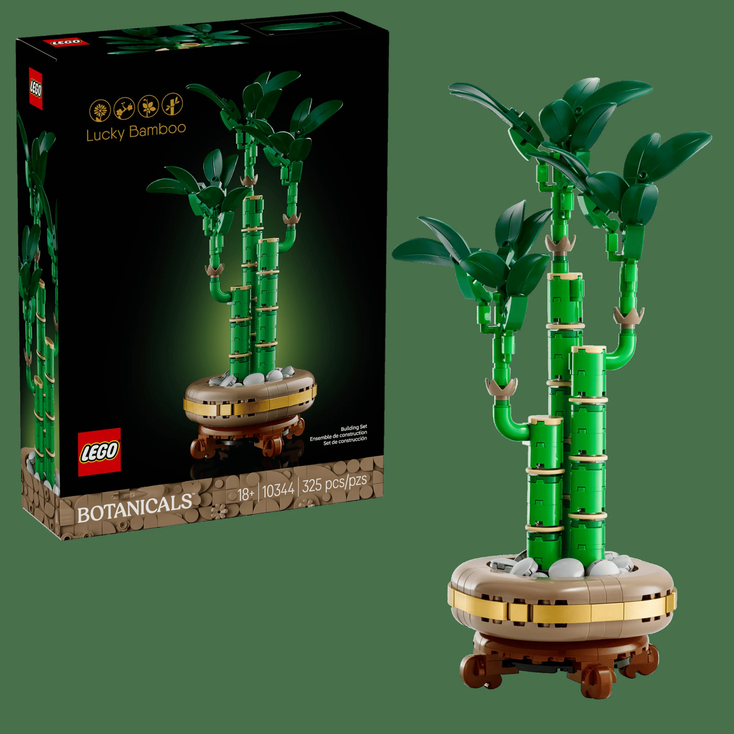 Imagine cu setul LEGO 10344 Lucky Bamboo, care prezintă cutia și modelul finalizat.