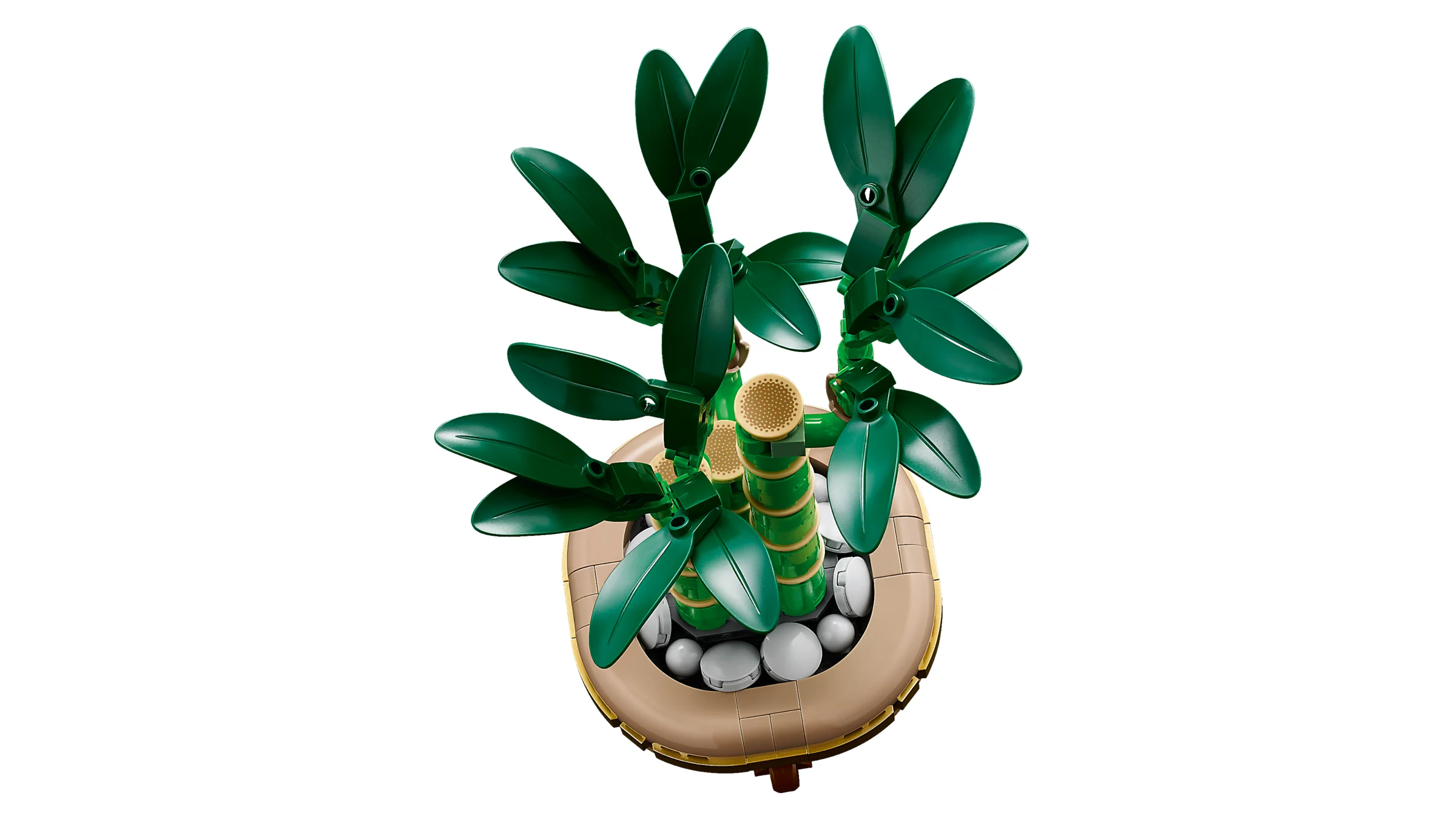 Imagine de sus a setului LEGO 10344 Lucky Bamboo, detaliind frunzele și ghiveciul.
