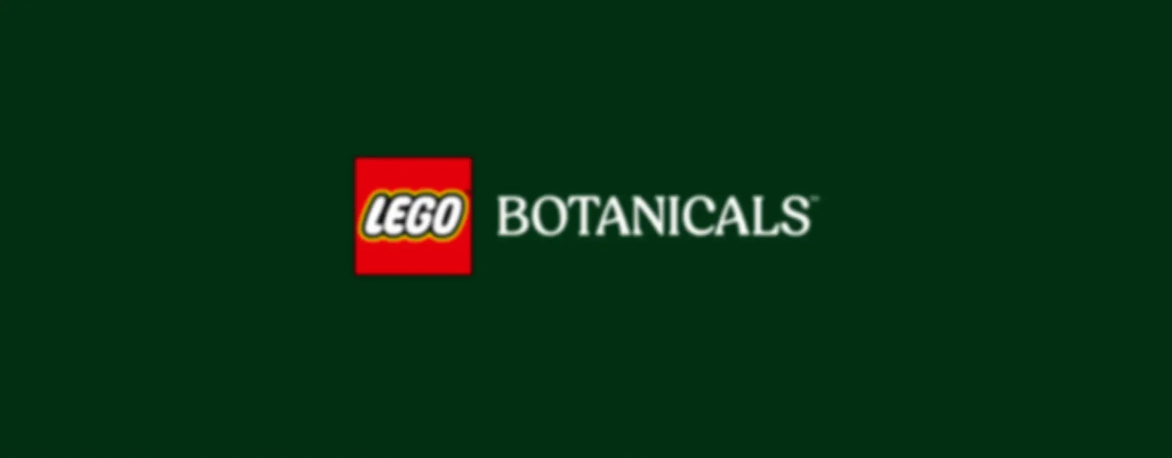 Logo LEGO Botanicals pe fundal verde. Logo-ul LEGO este roșu, textul 