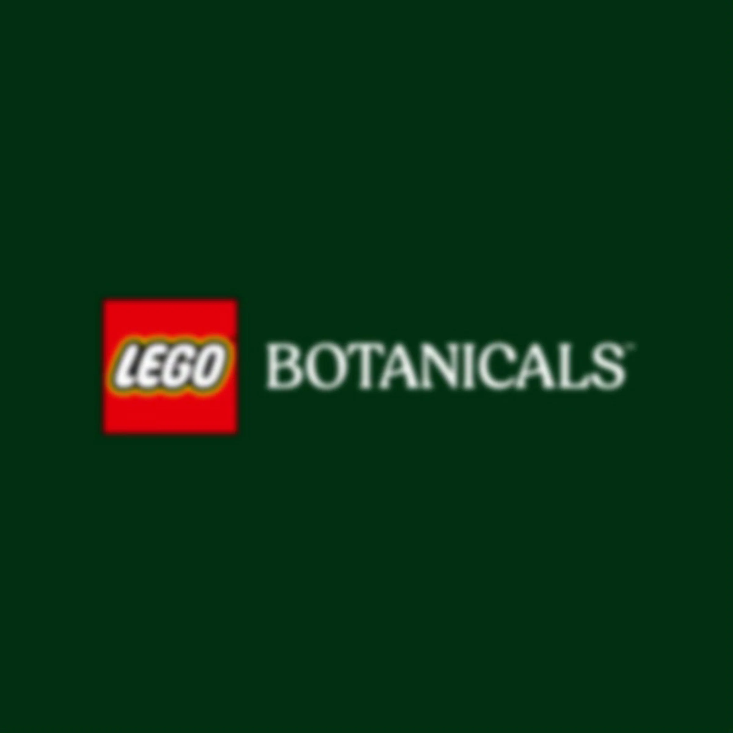 Logo-ul LEGO Botanicals pe un fundal verde închis.