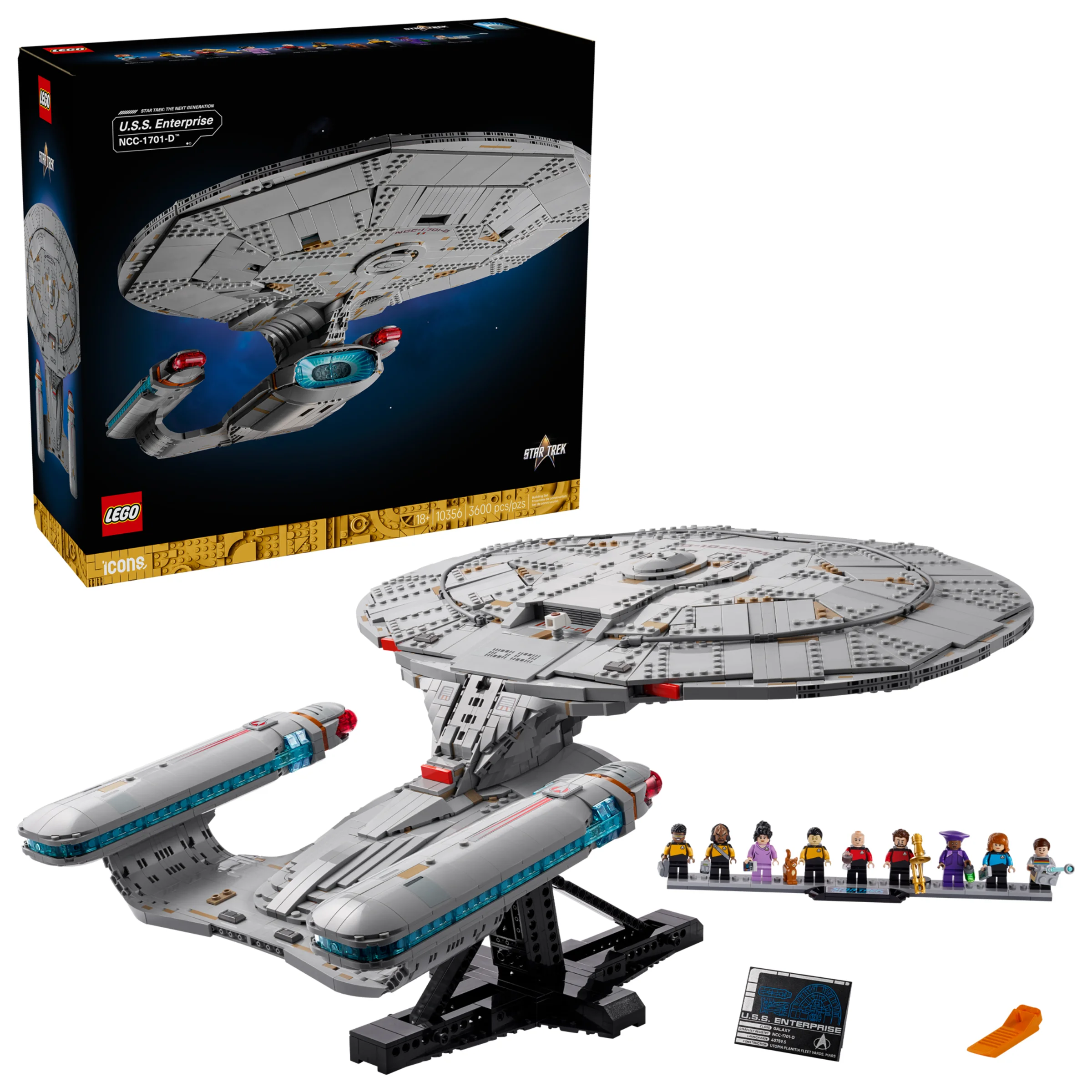 Imagine cu setul LEGO Star Trek U.S.S. Enterprise NCC-1701-D, modelul și cutia fiind vizibile.