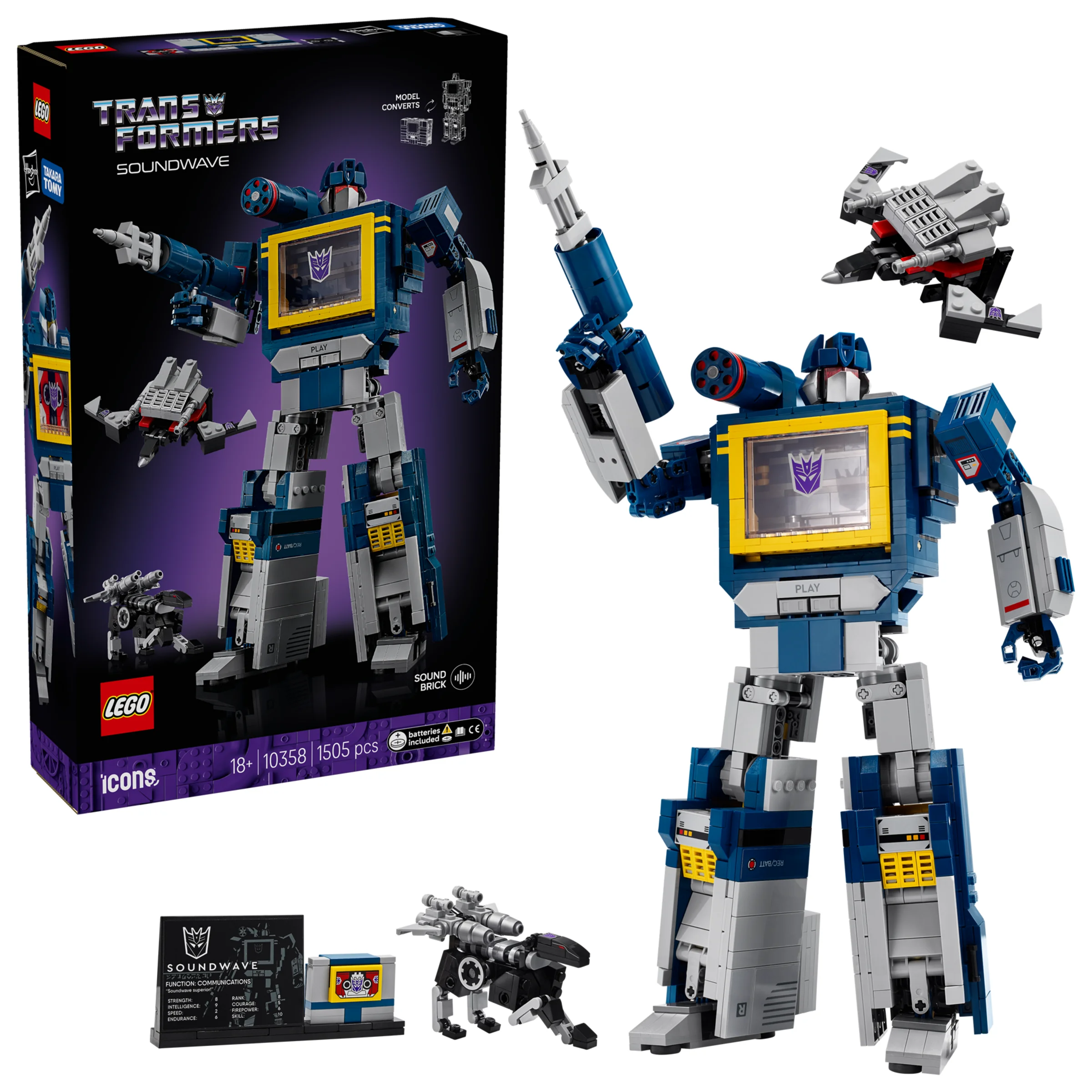 Prezentare produs: LEGO 10358 Transformers Soundwave și cutia. Model detaliat, convertibil.