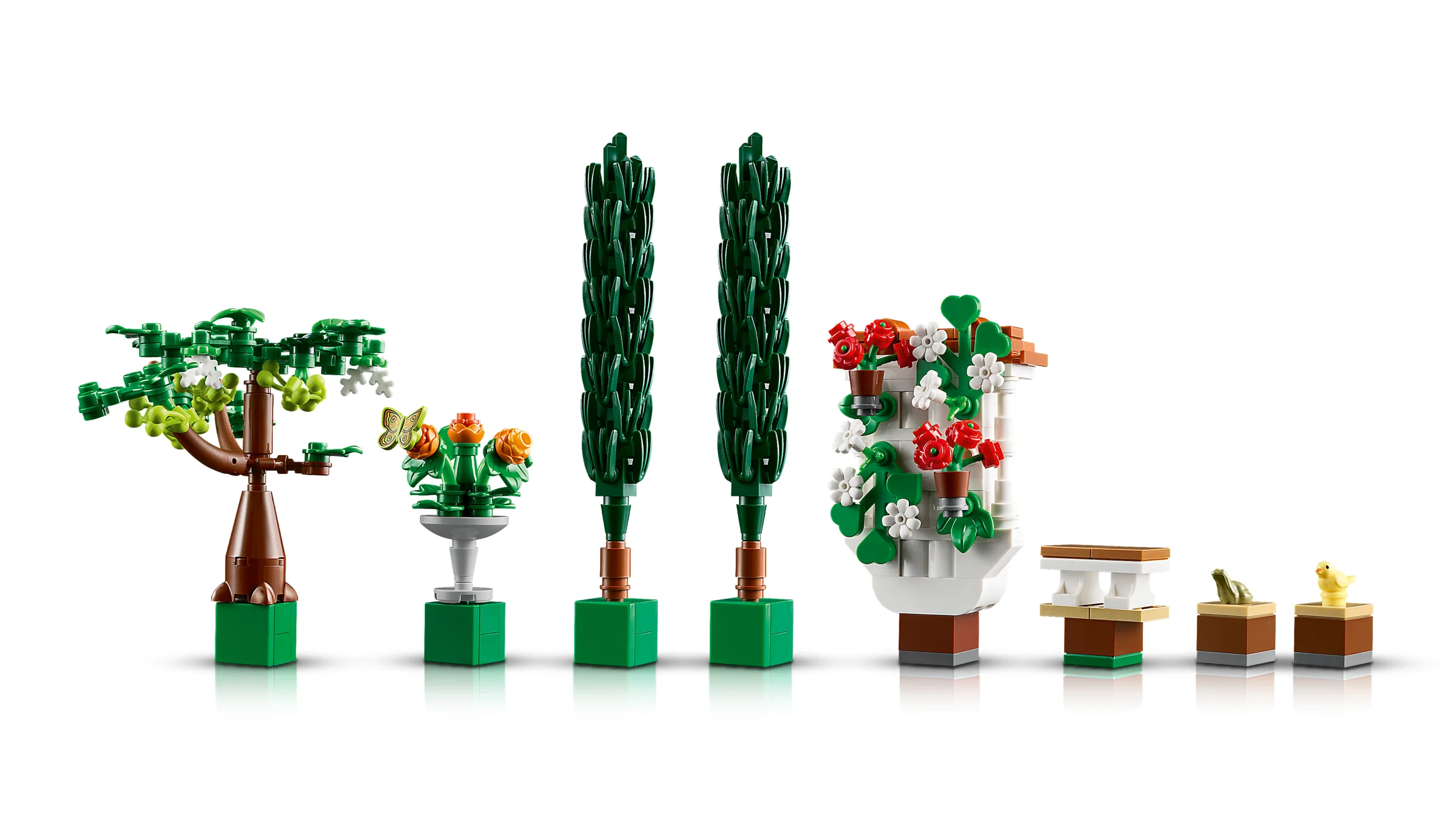 O prezentare detaliată a componentelor setului Grădina cu Fântână LEGO Icons (10359).