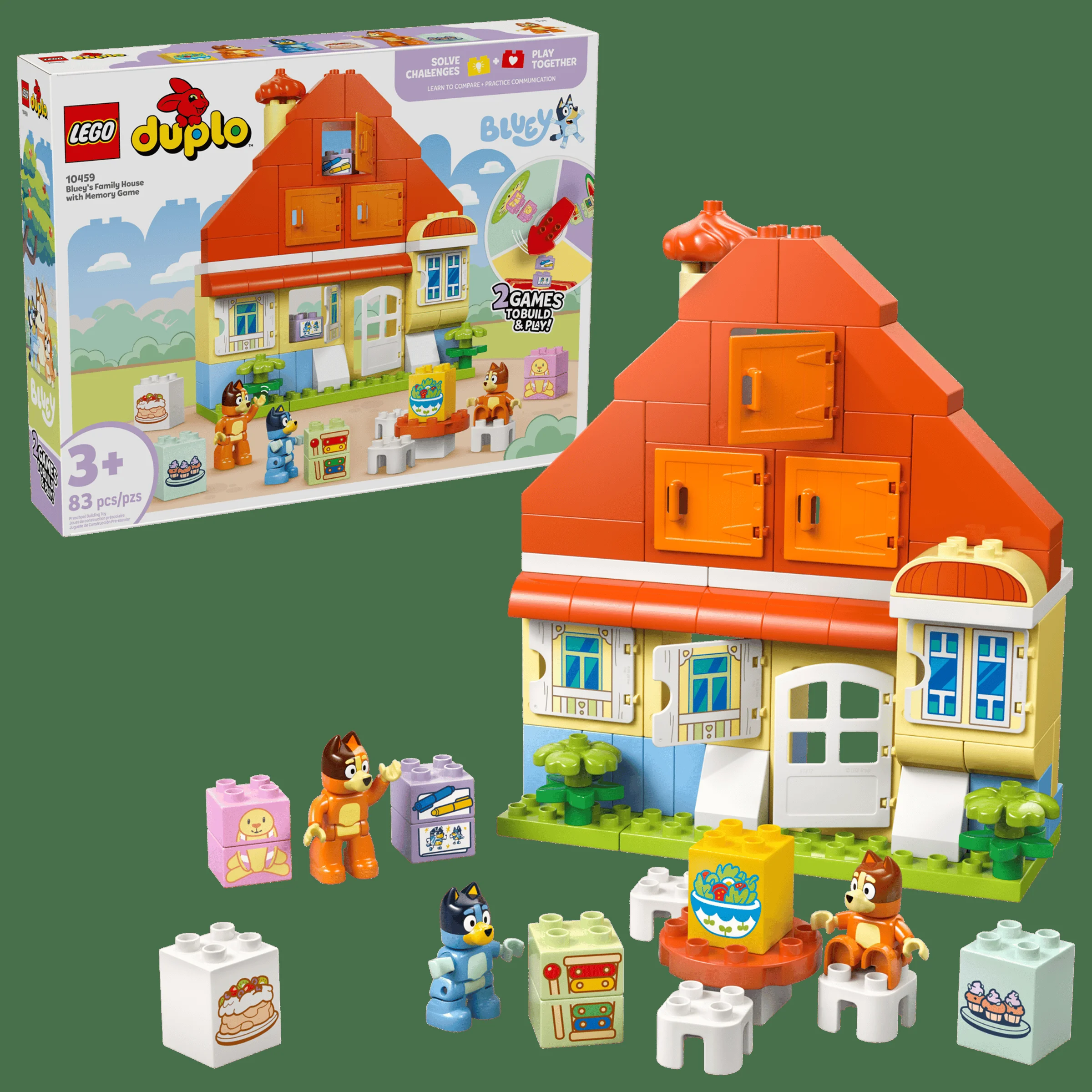 Imagine cu casa Bluey din Duplo, cu detalii și accesorii. Joc creativ și distractiv pentru copii mici.