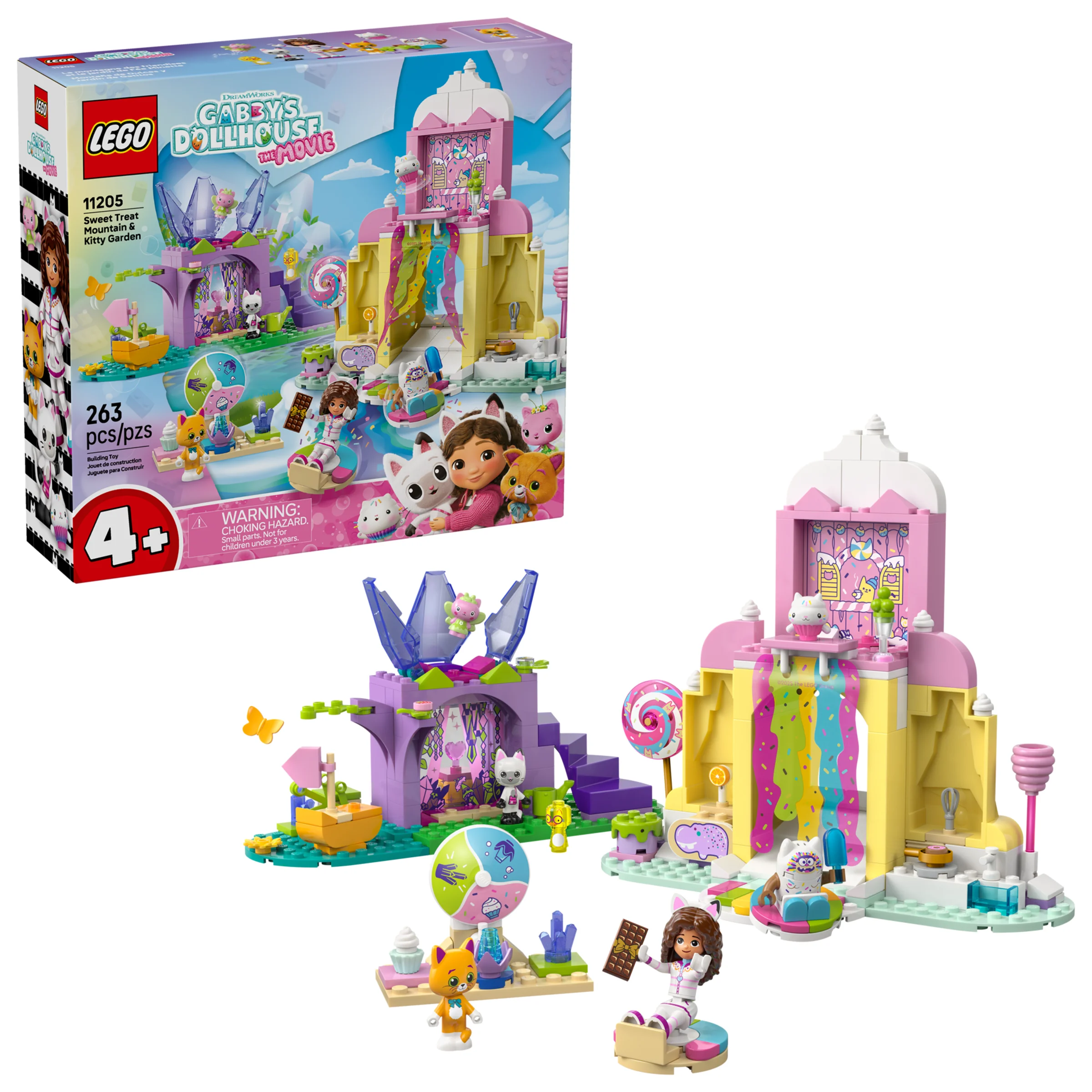 Imagine cu produsul LEGO 11205, Muntele Dulciurilor și Grădina Pisicuțelor, prezentând setul complet și cutia.