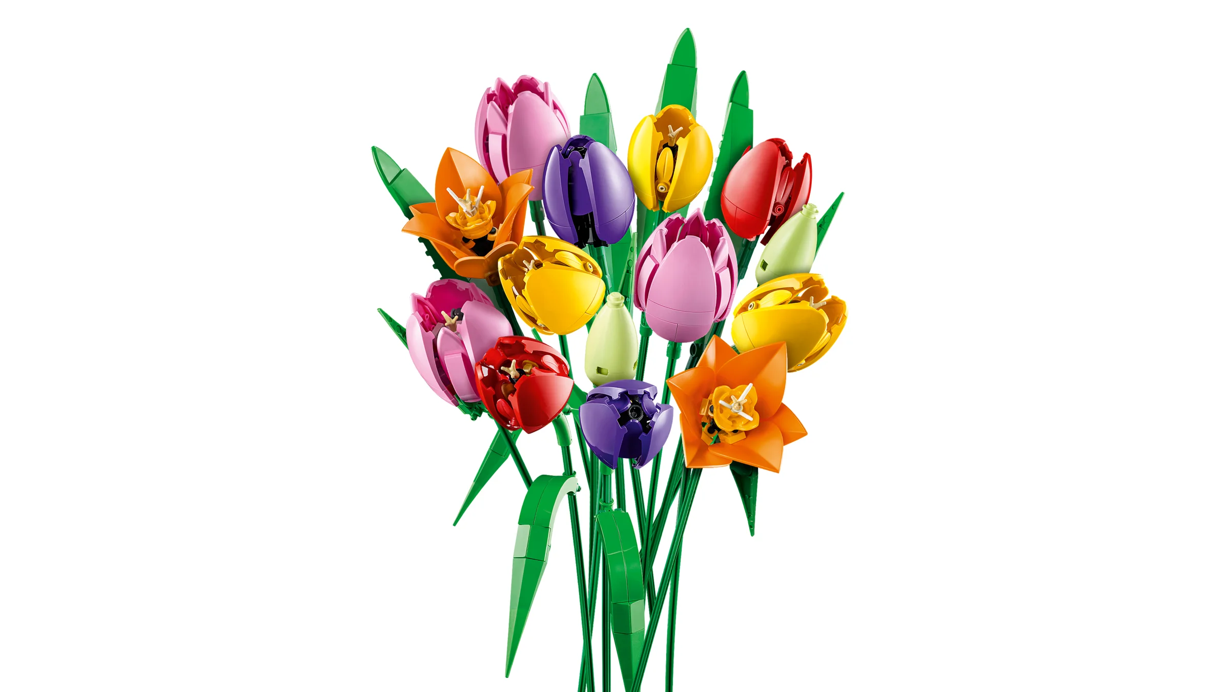 Un buchet viu colorat de lalele LEGO, perfect pentru a aduce primăvara în casă.