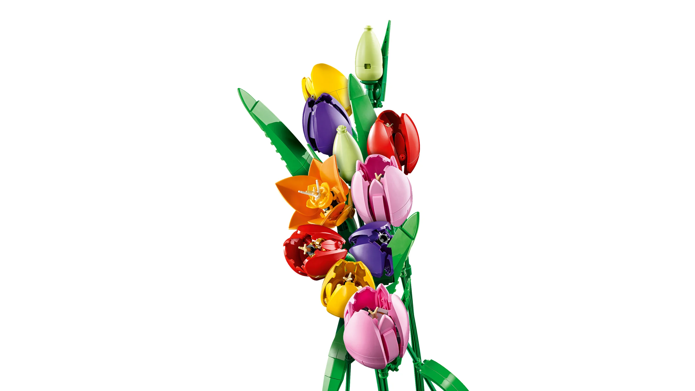 Imagine cu buchetul de lalele LEGO 11501. Design colorat și realist.