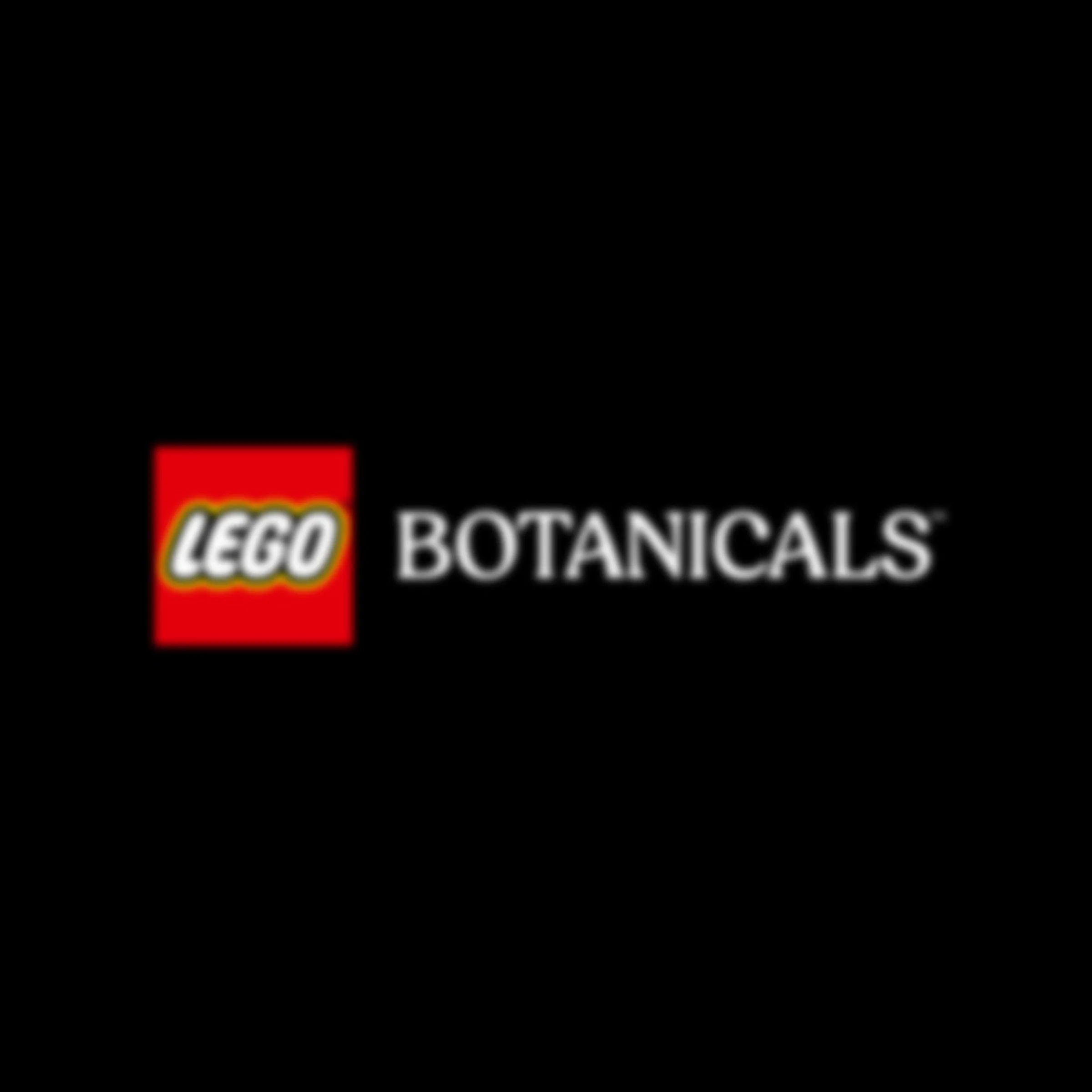 Logo LEGO Botanicals pe fundal negru, evidențiind colecția tematică de plante.