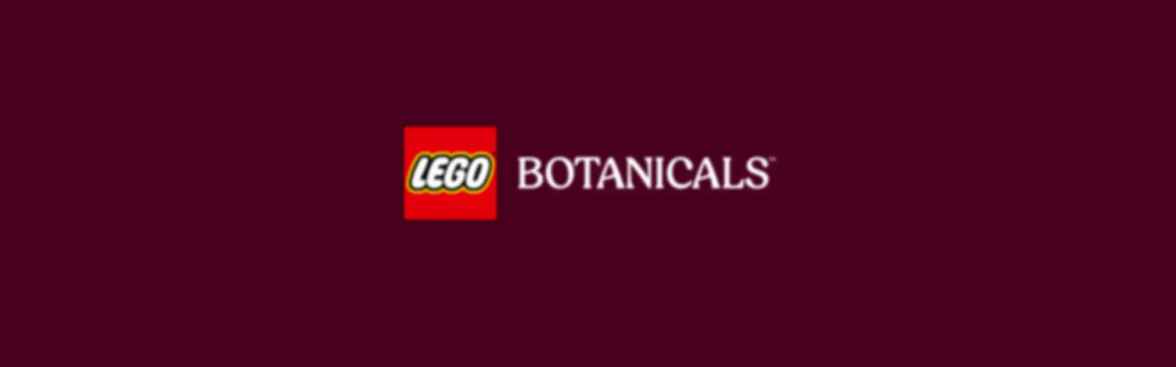 Logo-ul LEGO Botanicals pe un fundal vișiniu închis. Simbol LEGO roșu.