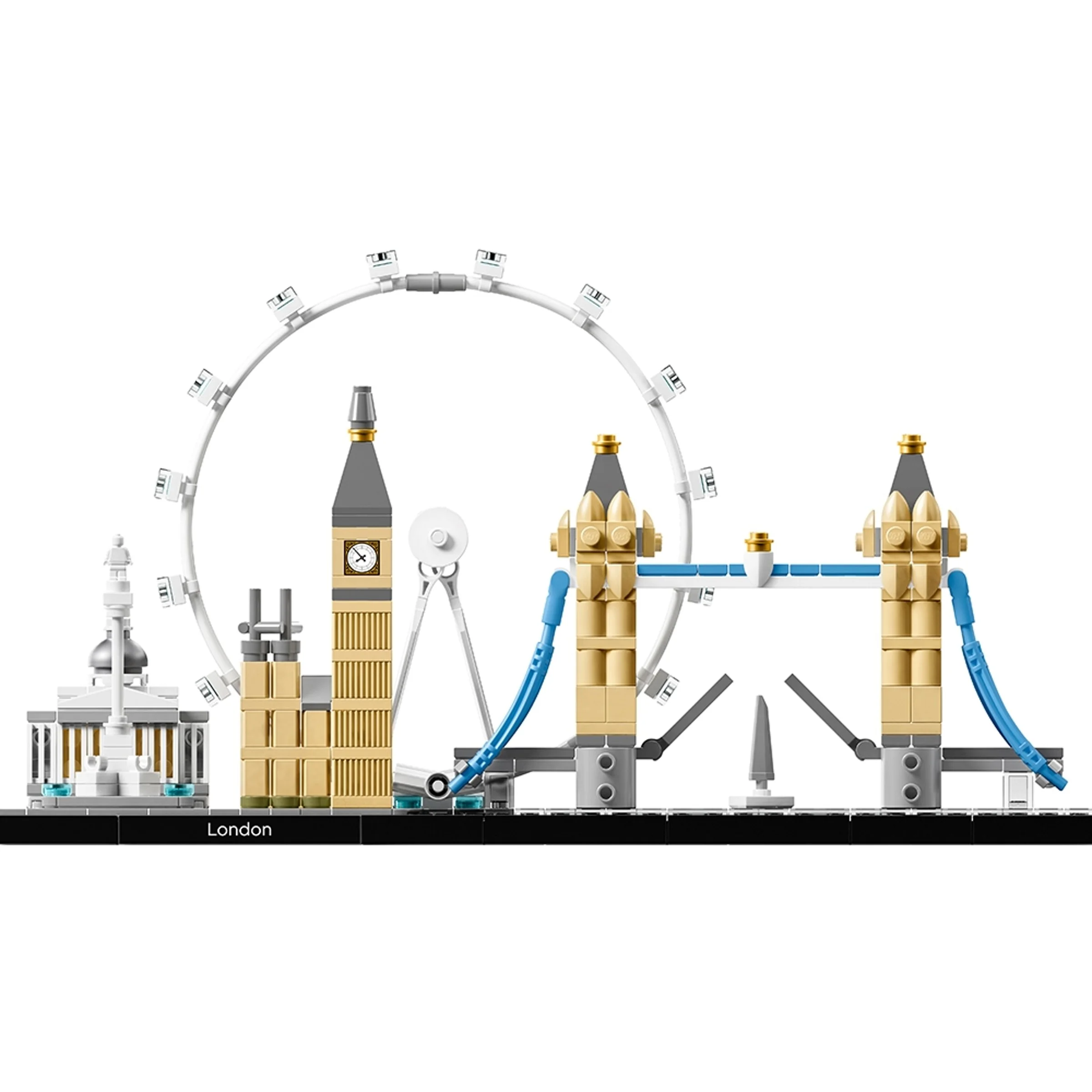Modelul LEGO Architecture London (21034) cu London Eye, Big Ben și Tower Bridge.