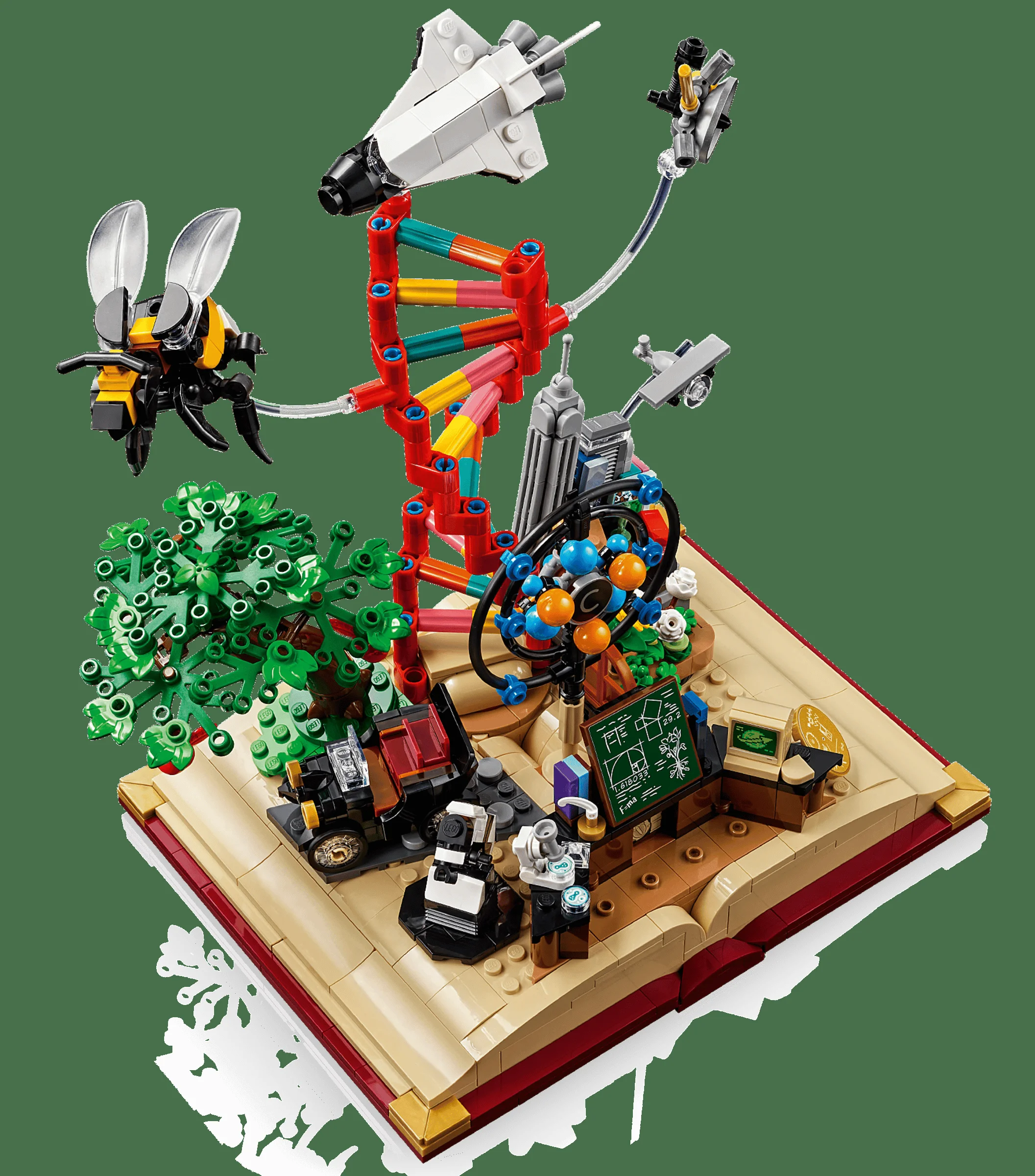 Prezentare detaliată a setului LEGO 21355, Evoluția STEM, cu elemente cheie.
