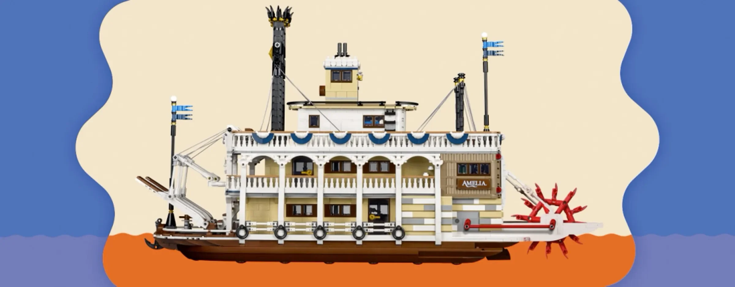 Imagine detaliată cu vaporul cu zbaturi 'Amelia' LEGO, un model atrăgător și complex.
