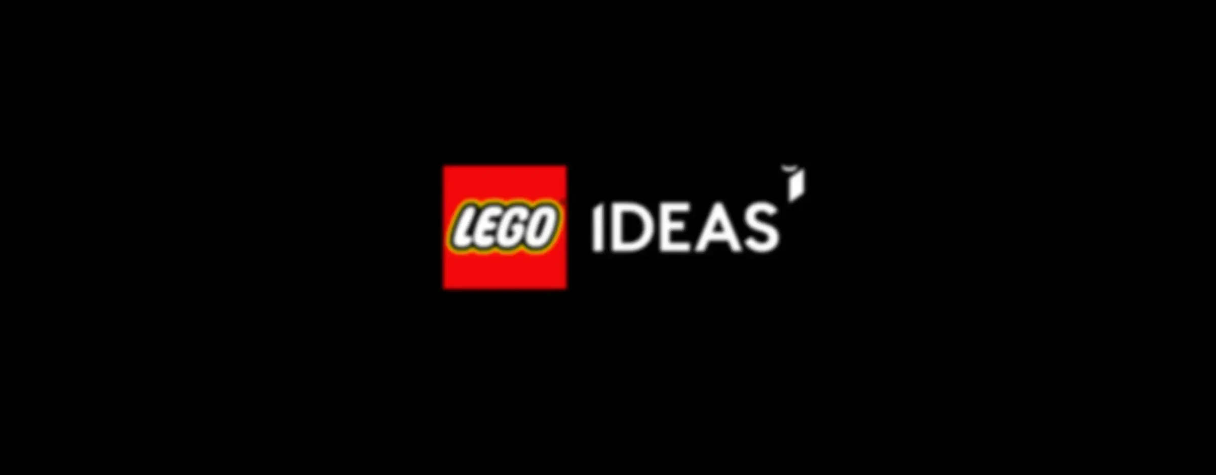 Logo LEGO Ideas pe fundal negru, minimalist și elegant.