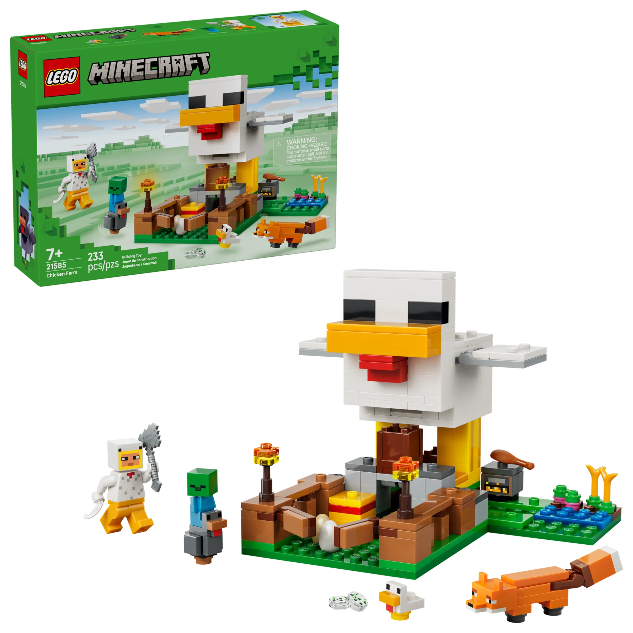 Imagine cu setul LEGO Minecraft 21585, Ferma de găini, și cutia lui.