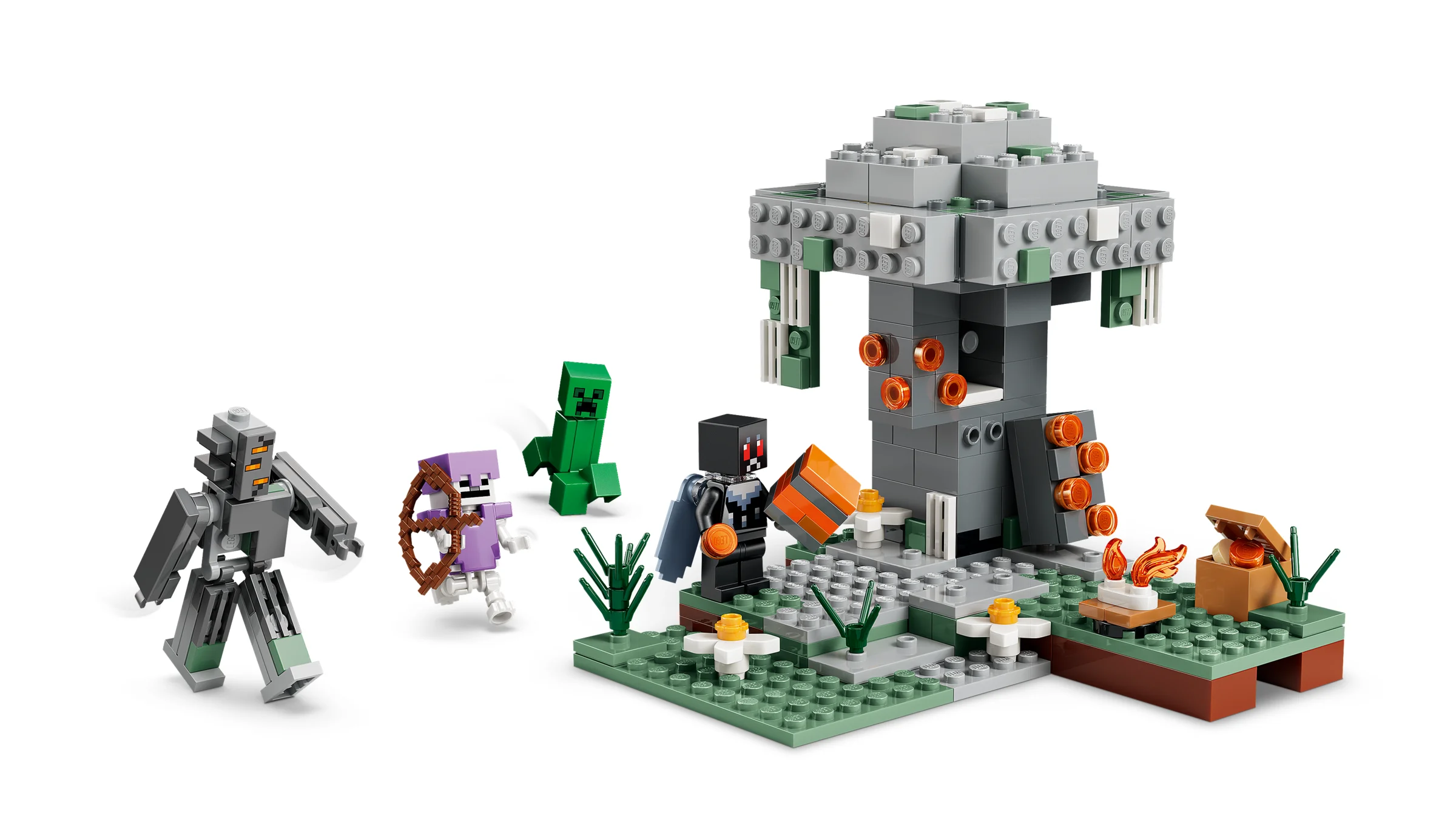 Imagine cu setul LEGO Minecraft 21586 Grădina Pale, cu minifigurine și elemente de decor.