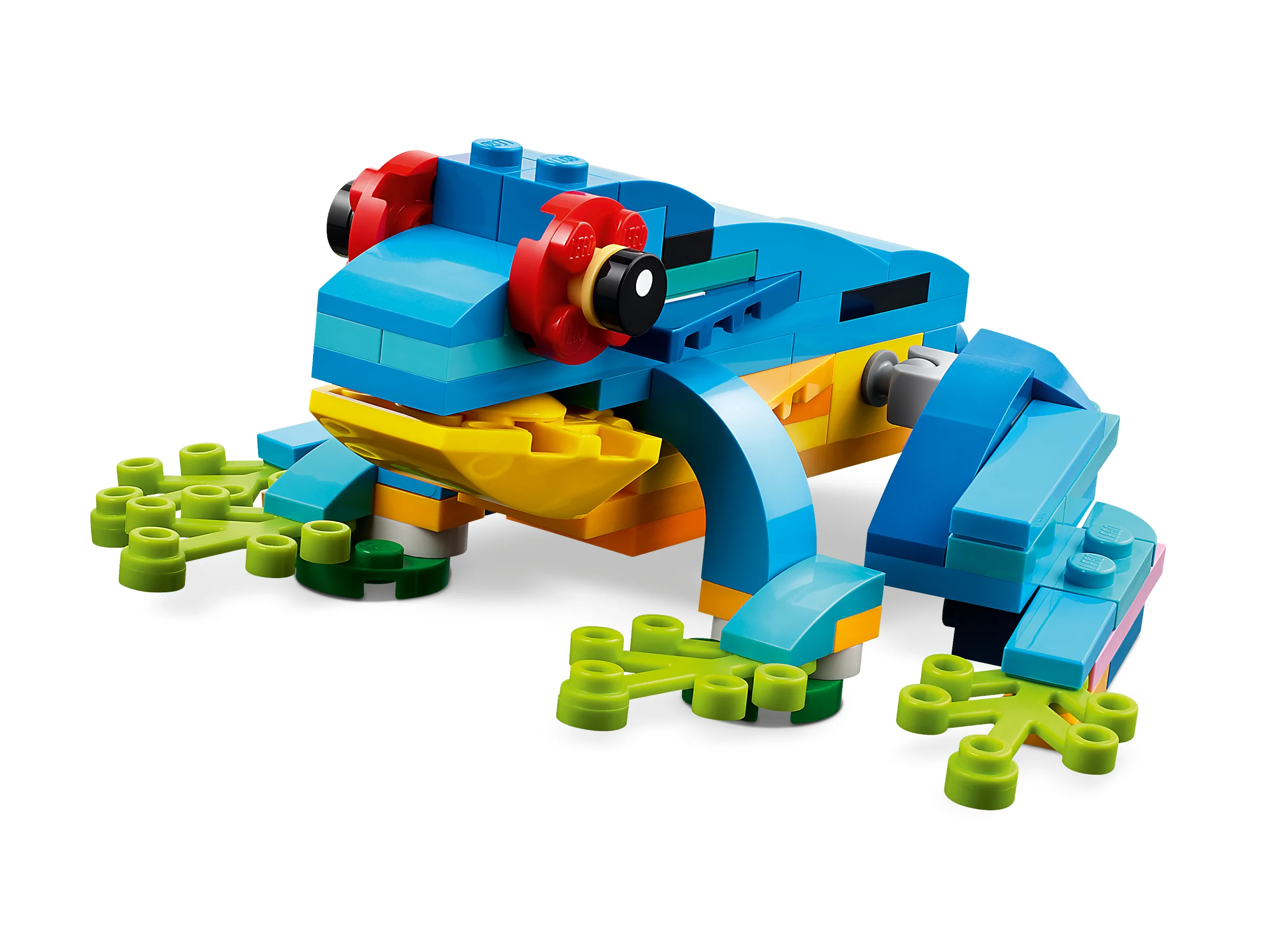 O broască țestoasă colorată din LEGO, cu detalii interesante și o formă distinctivă.