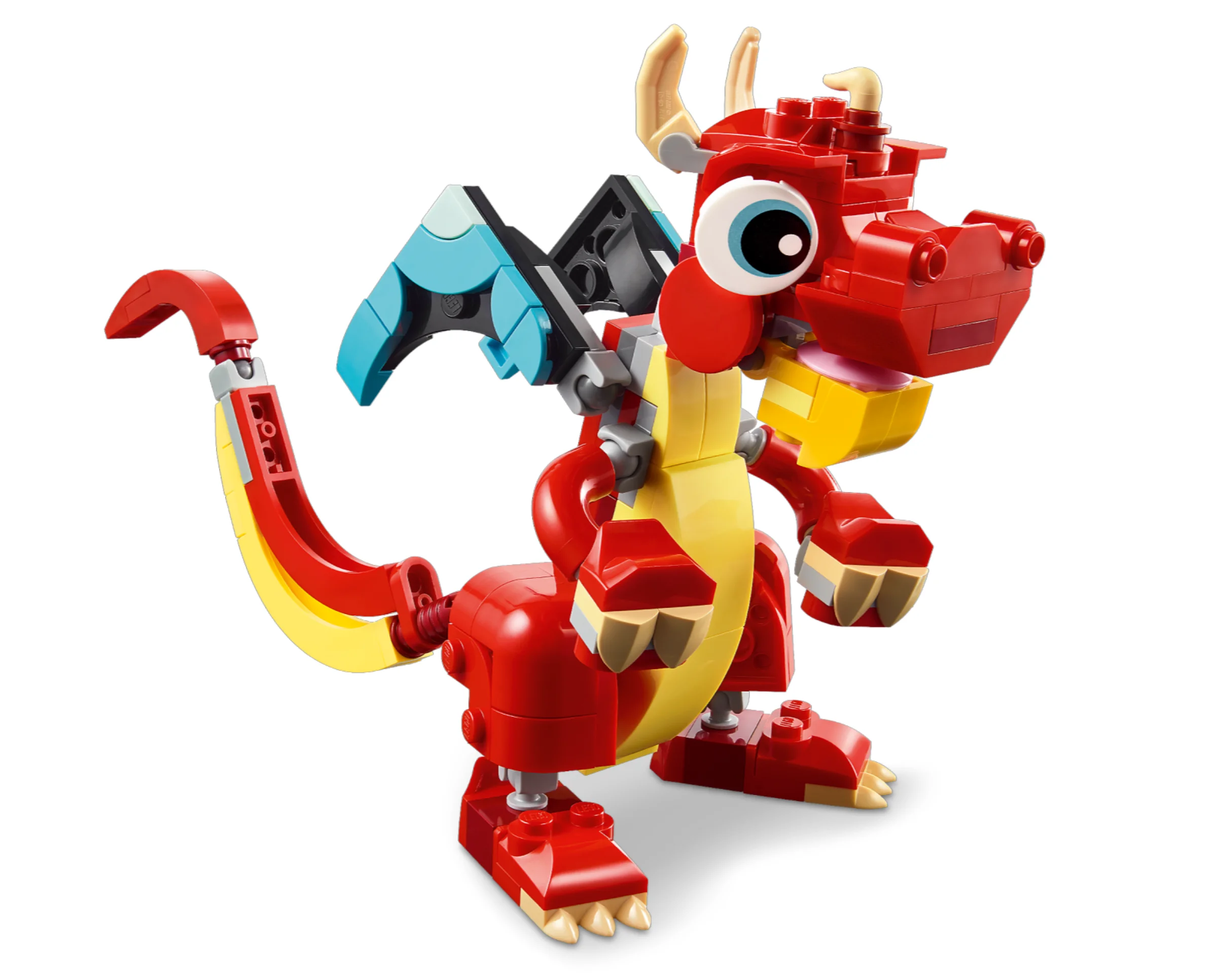 Imagine cu dragonul roșu LEGO 31145, Creator, ce prezintă designul simpatic și detaliile viu colorate.