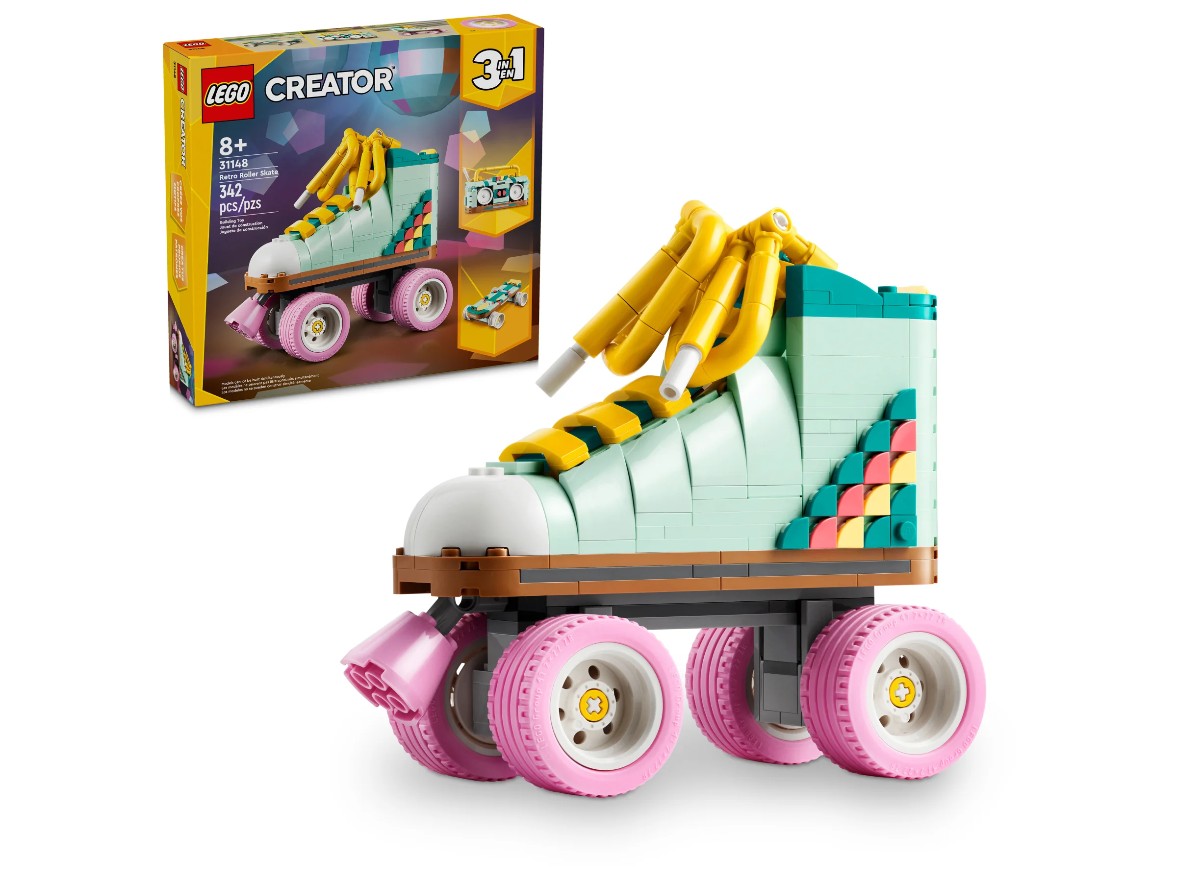 Imagine cu setul LEGO Creator 31148, Retro Roller Skate, și cutia acestuia.