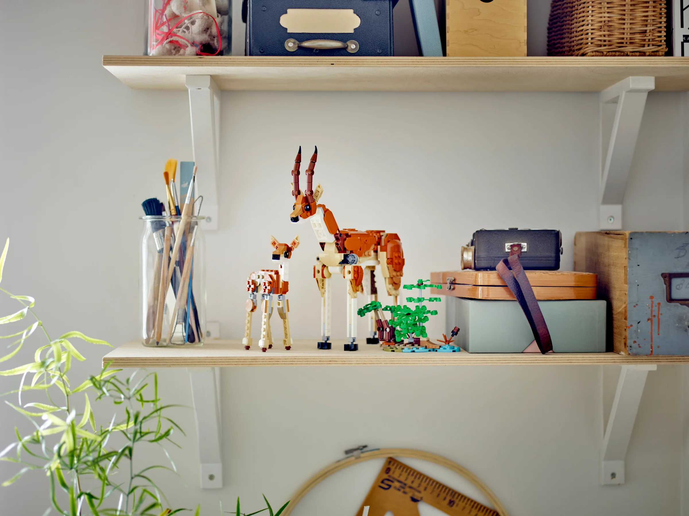 Setul LEGO Creator 31150 cu animale sălbatice din safari, expus pe un raft. Aspect realist.