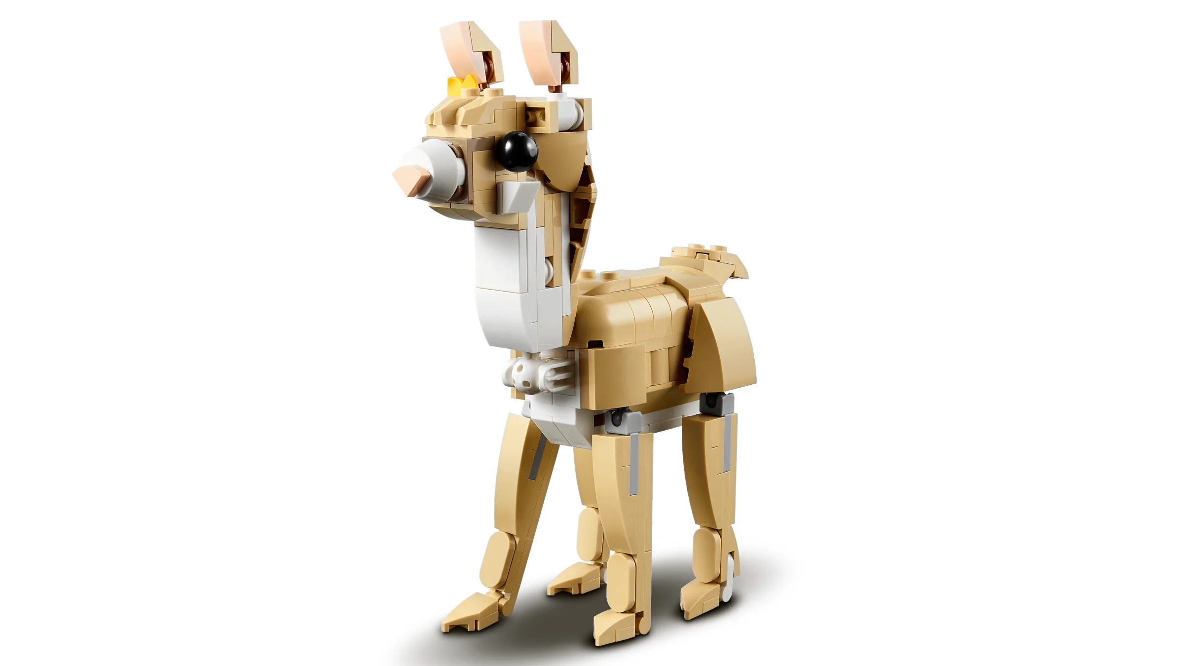 Un iepuraș adorabil construit din cărămizi LEGO, cu detalii realiste.