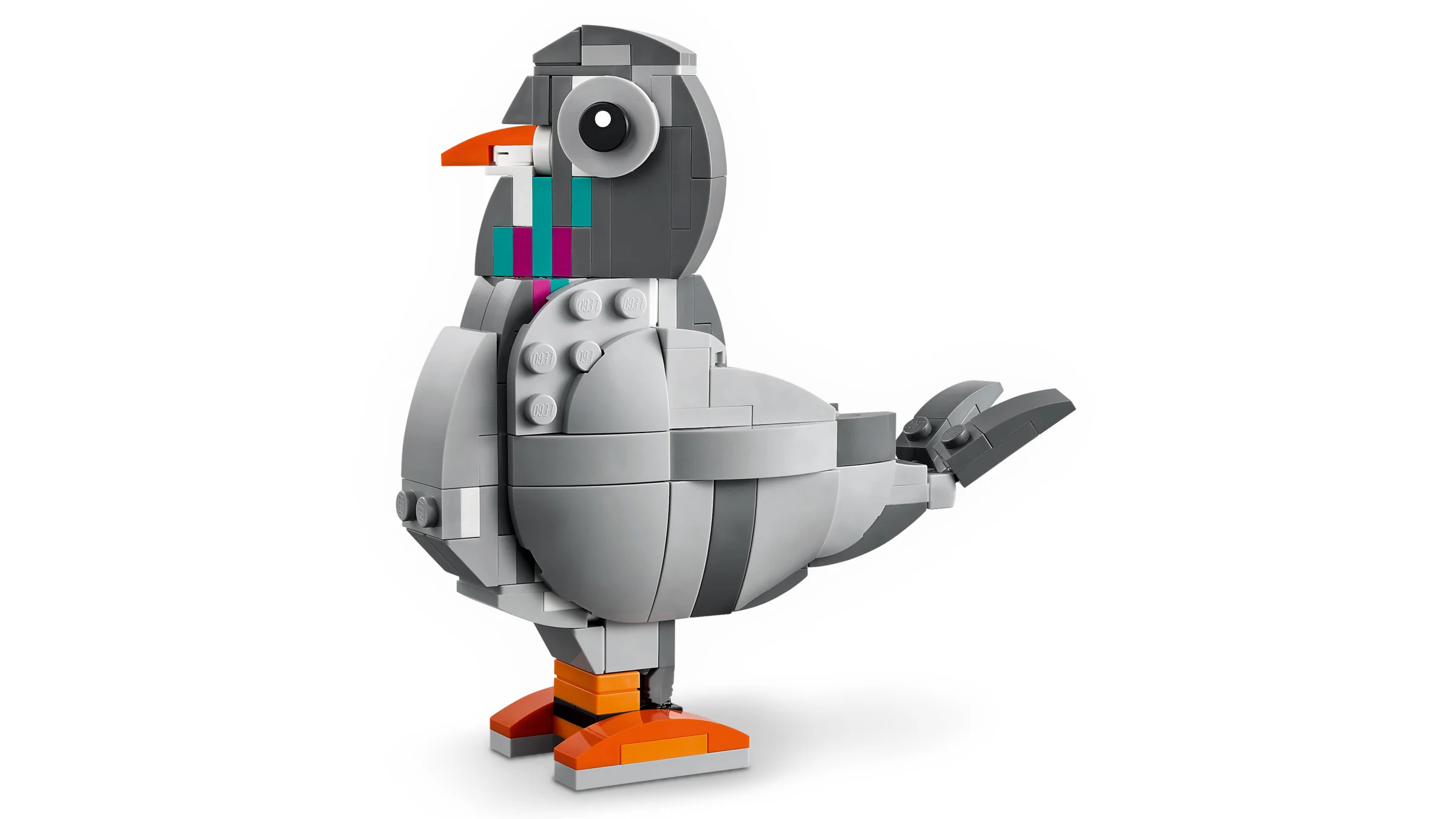 O pasăre LEGO gri, cu cioc portocaliu, din setul Creator 31163.