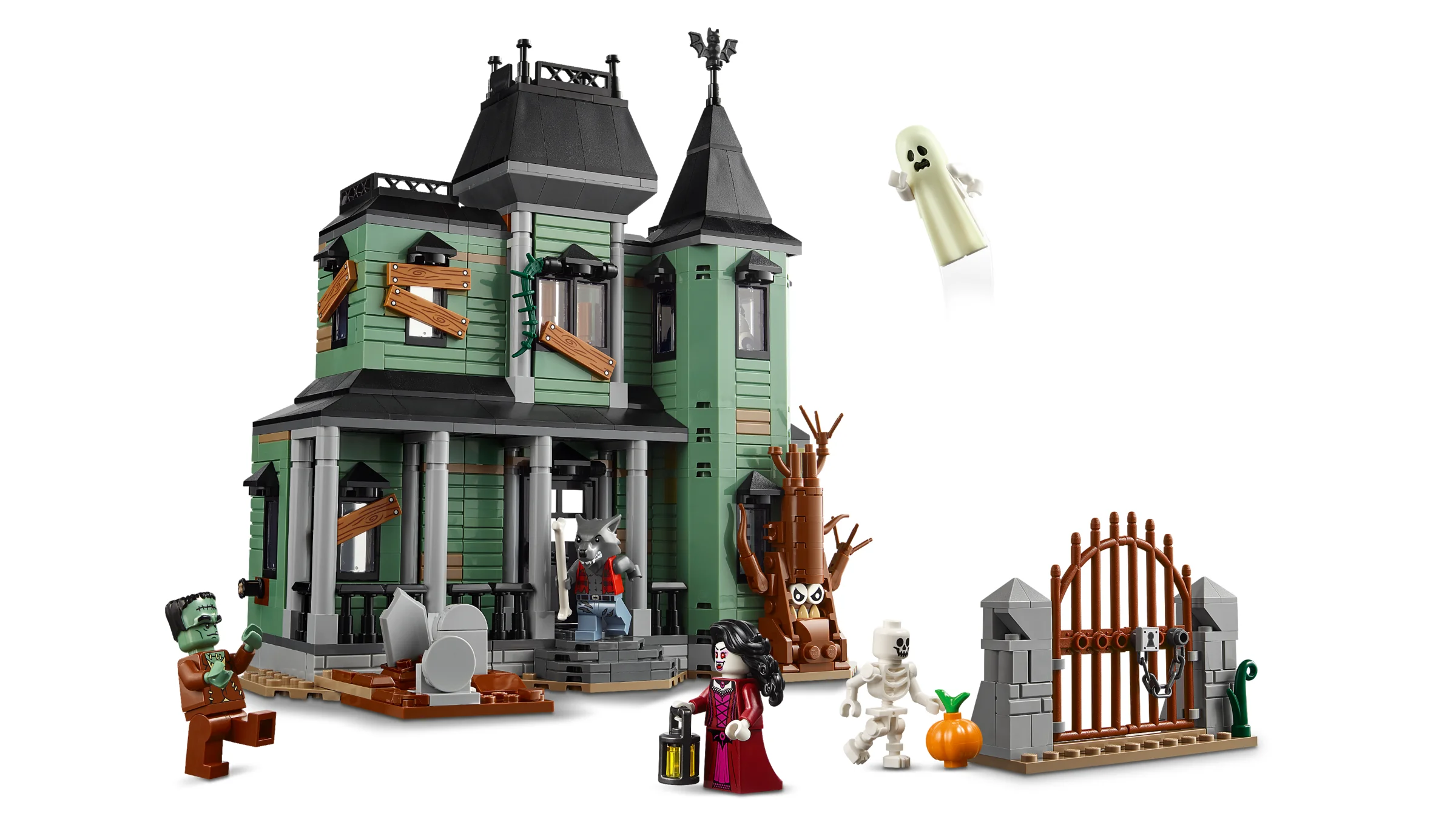 Casa bântuită LEGO Creator 31167 cu minifigurine, perfectă pentru joacă și colecție de Halloween.