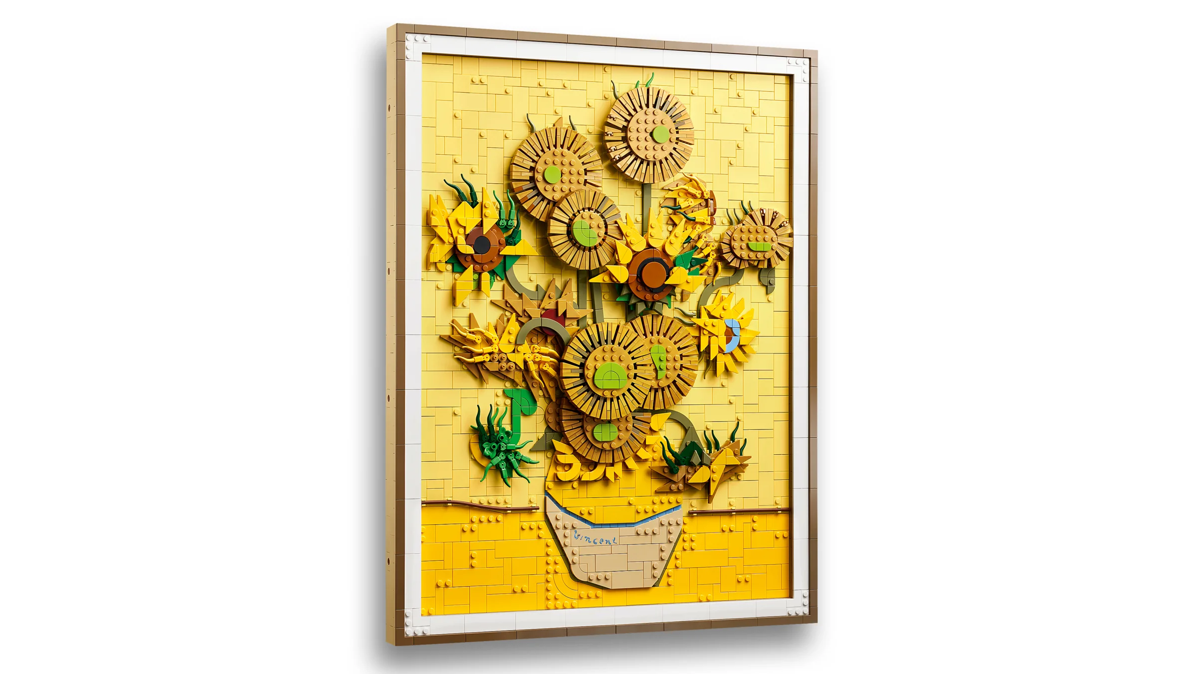 Imagine cu modelul LEGO „Vincent van Gogh – Floarea Soarelui”, o reproducere detaliată. 