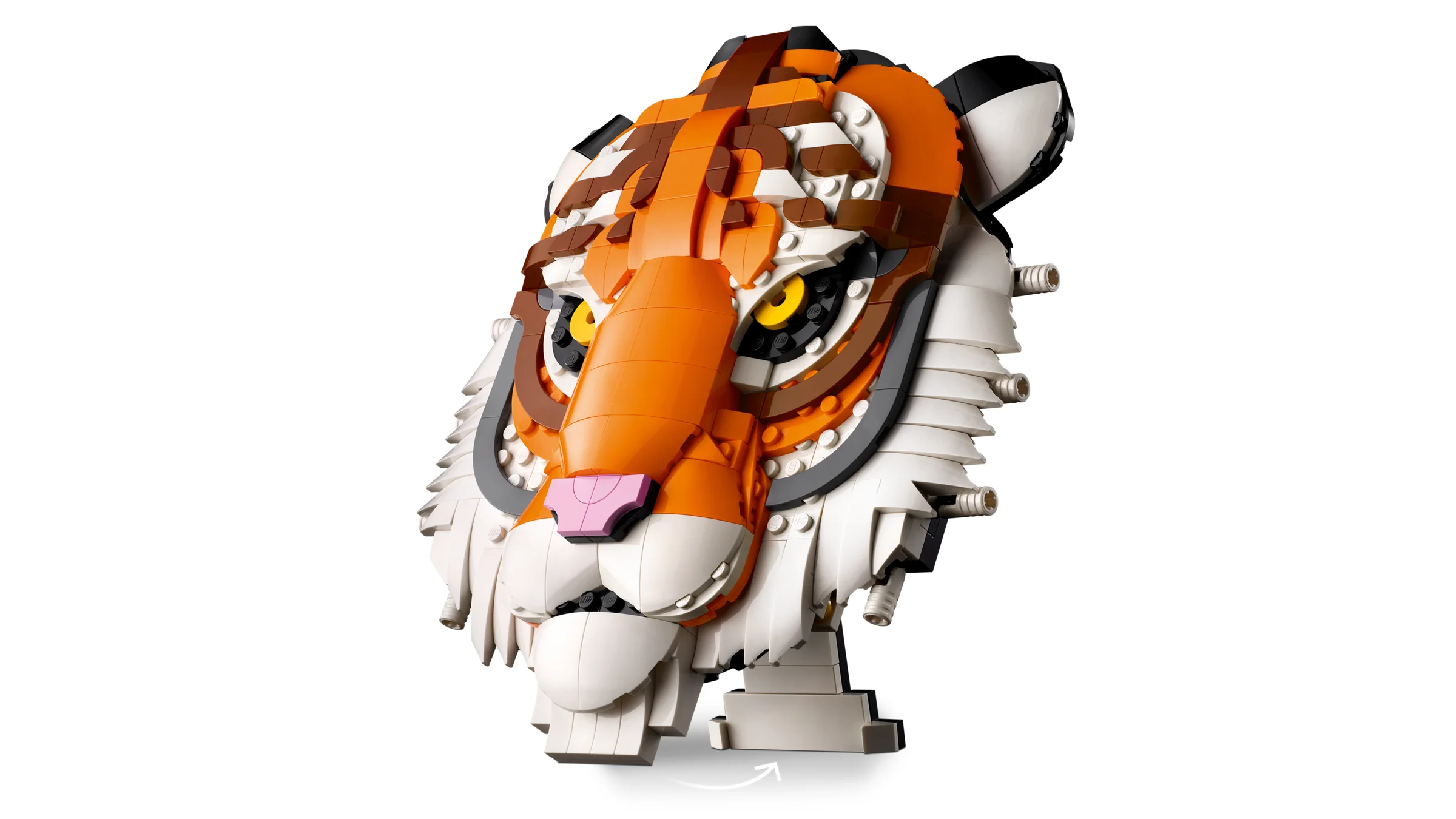 Modelul LEGO Art 31217 Tigru, o sculptură detaliată și colorată a unui cap de tigru. Detalii fine din cărămizi.