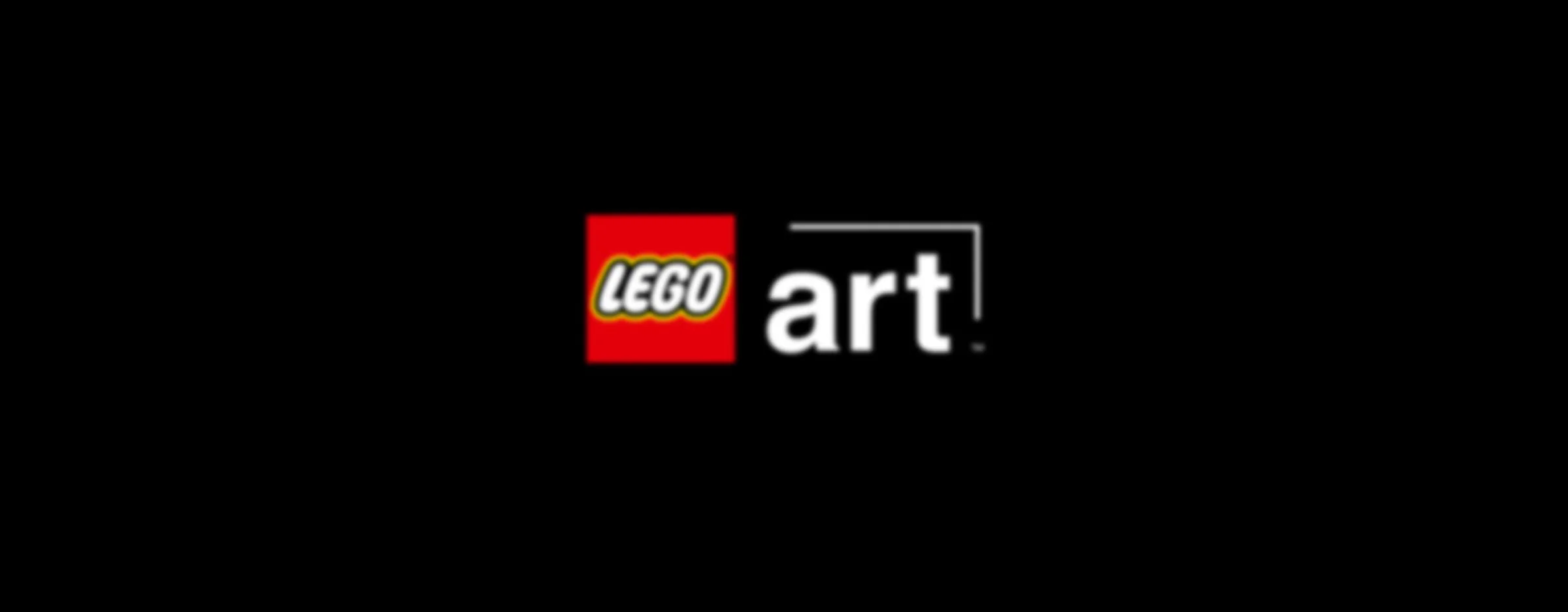 Logo-ul LEGO Art, roșu și alb, pe un fundal negru simplu.