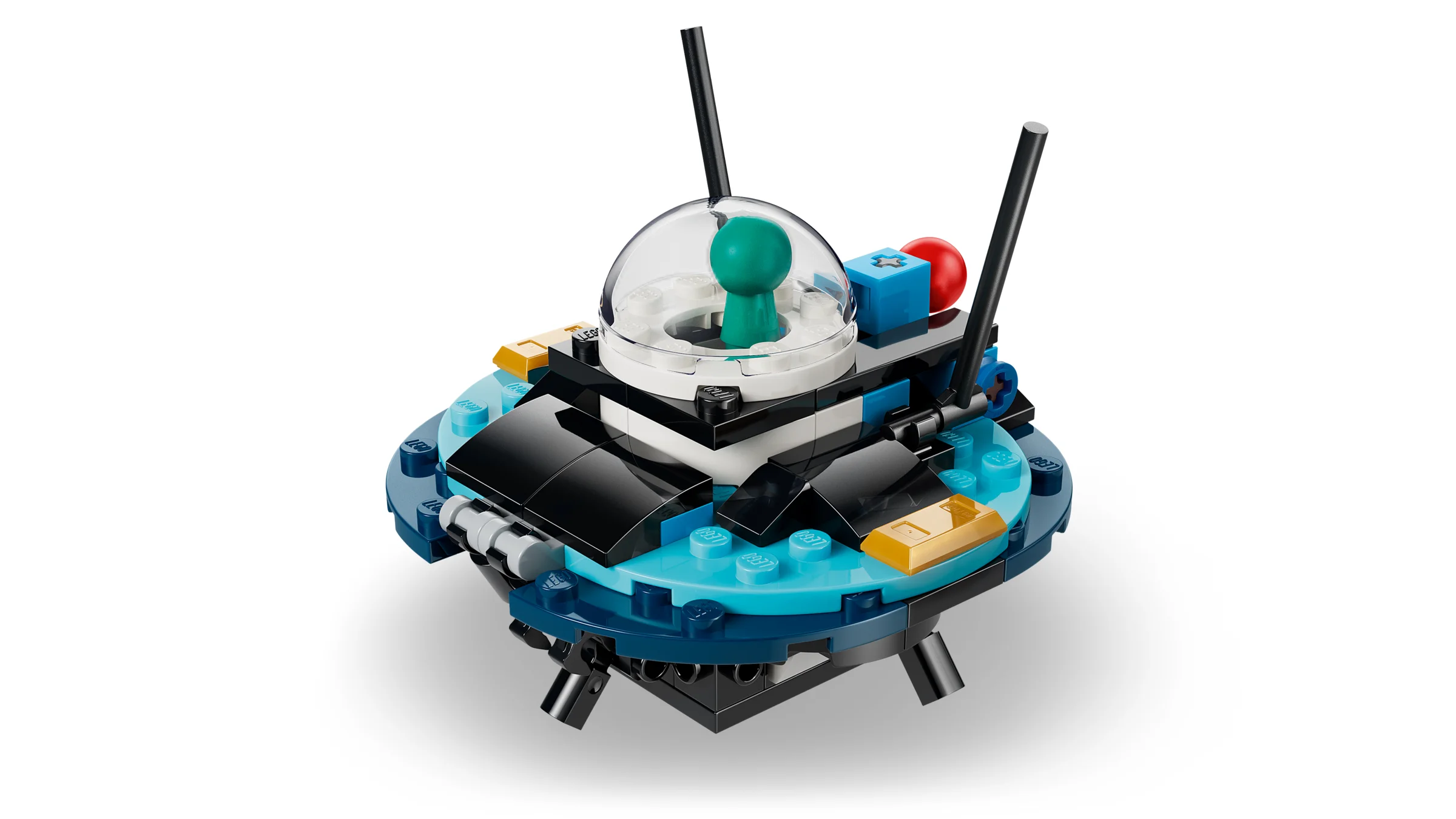 Imagine cu OZN-ul LEGO din setul Space Exploration Telescope, detaliat și colorat.