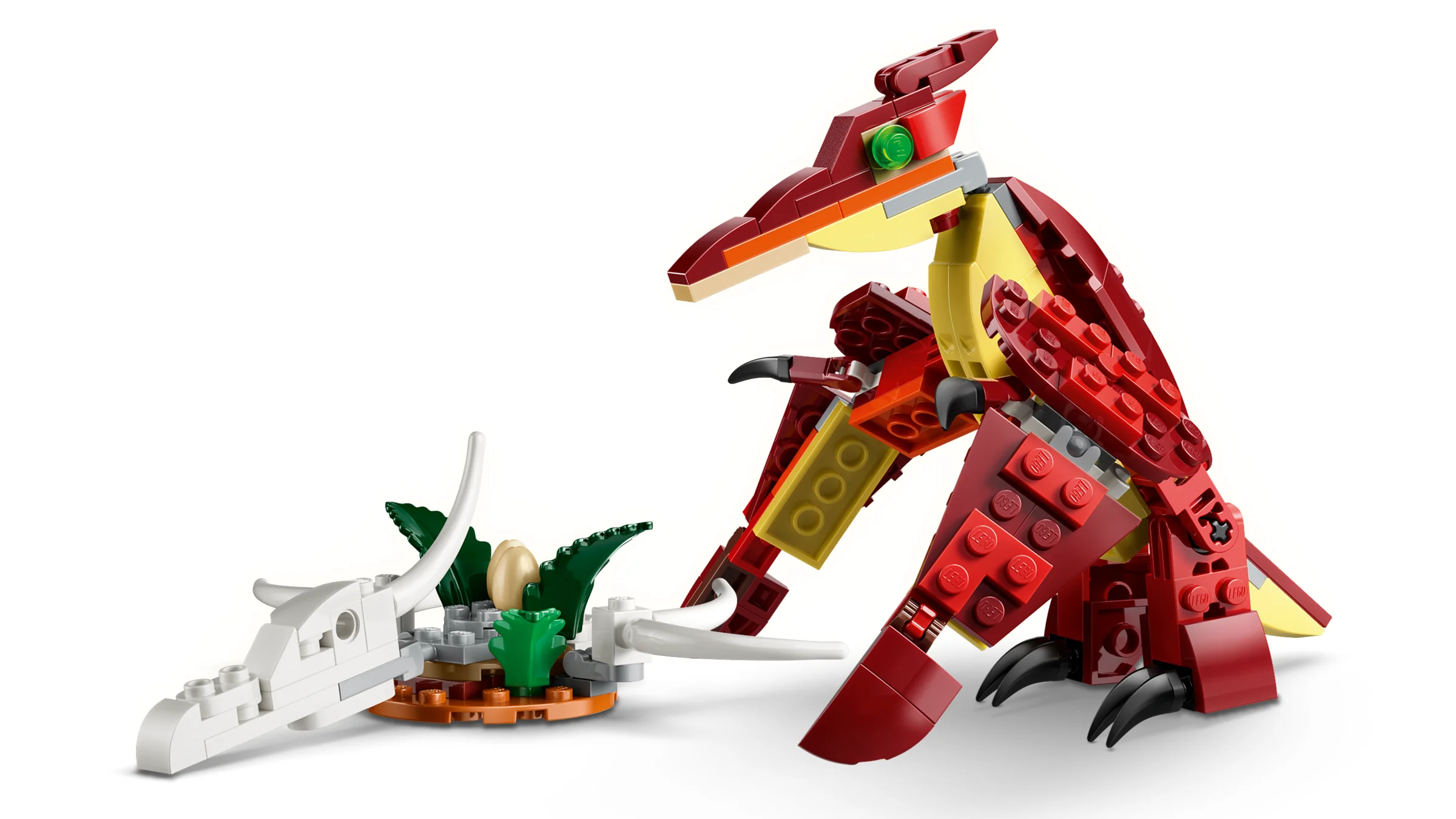Imagine cu Pteranodonul roșu și cuibul cu ou, un set LEGO Creator 3-în-1. 