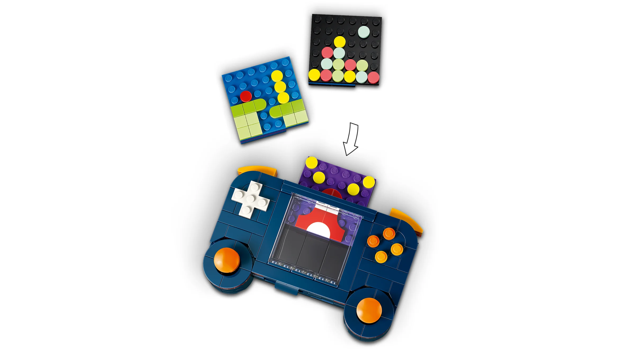 Consolă retro de jocuri LEGO® Creator 31380. Se pot schimba ecranele cu jocuri.