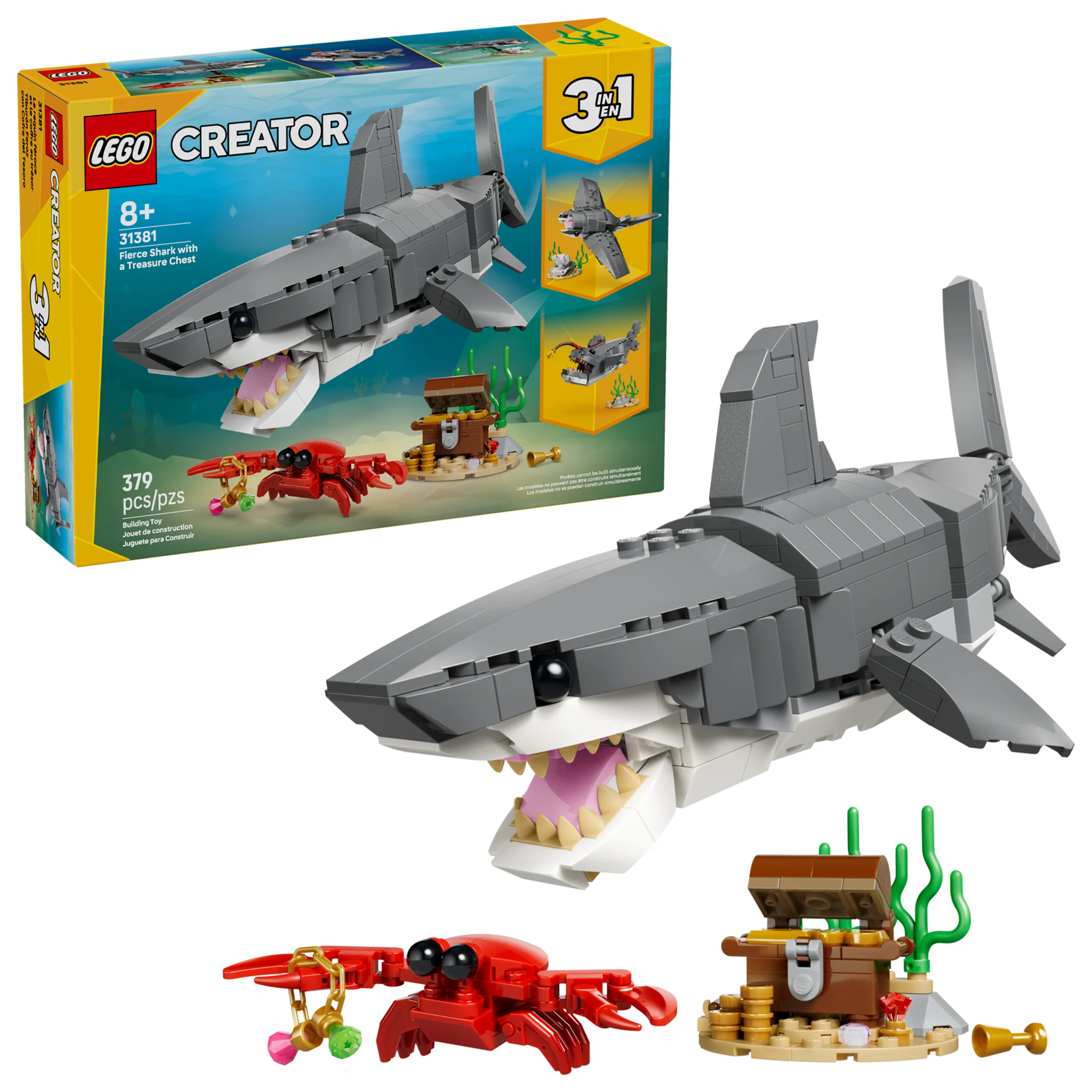 Imagine cu setul LEGO Creator 31381, cu rechinul și cufărul comorilor. Design atractiv și detaliat.