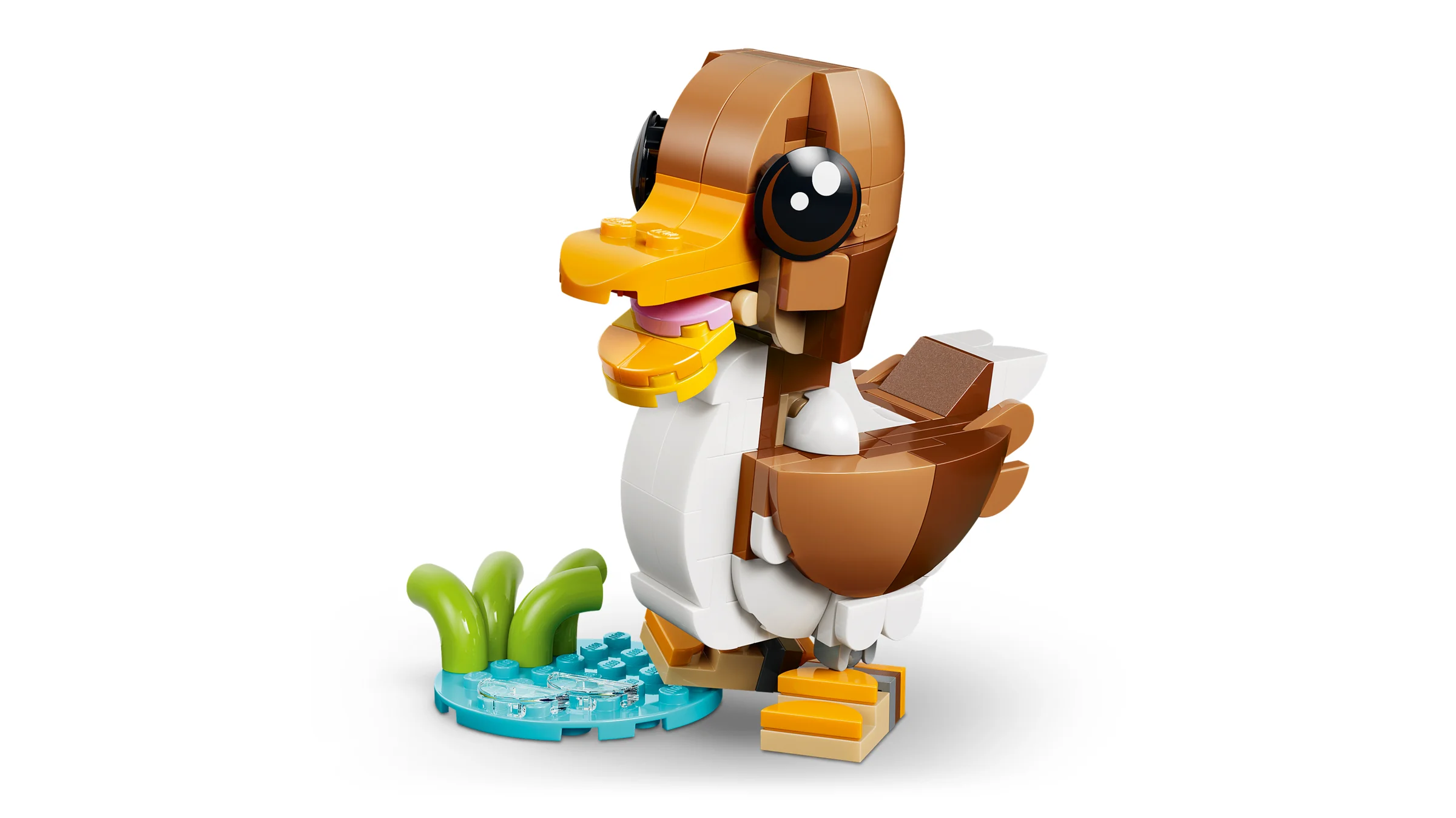 Imagine cu cățelușul LEGO 31382, colorat și adorabil, pe un fundal alb imaculat.