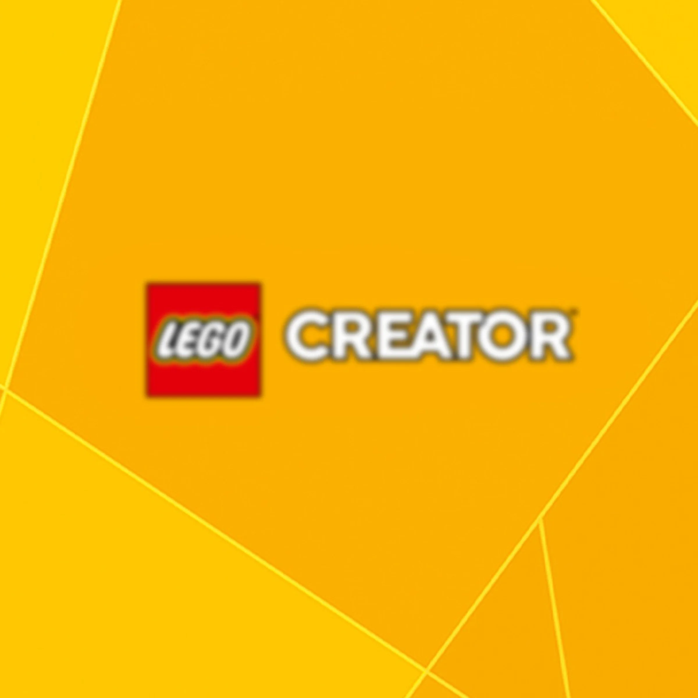 Sigla LEGO Creator pe un fundal galben texturat, minimalist și modern.