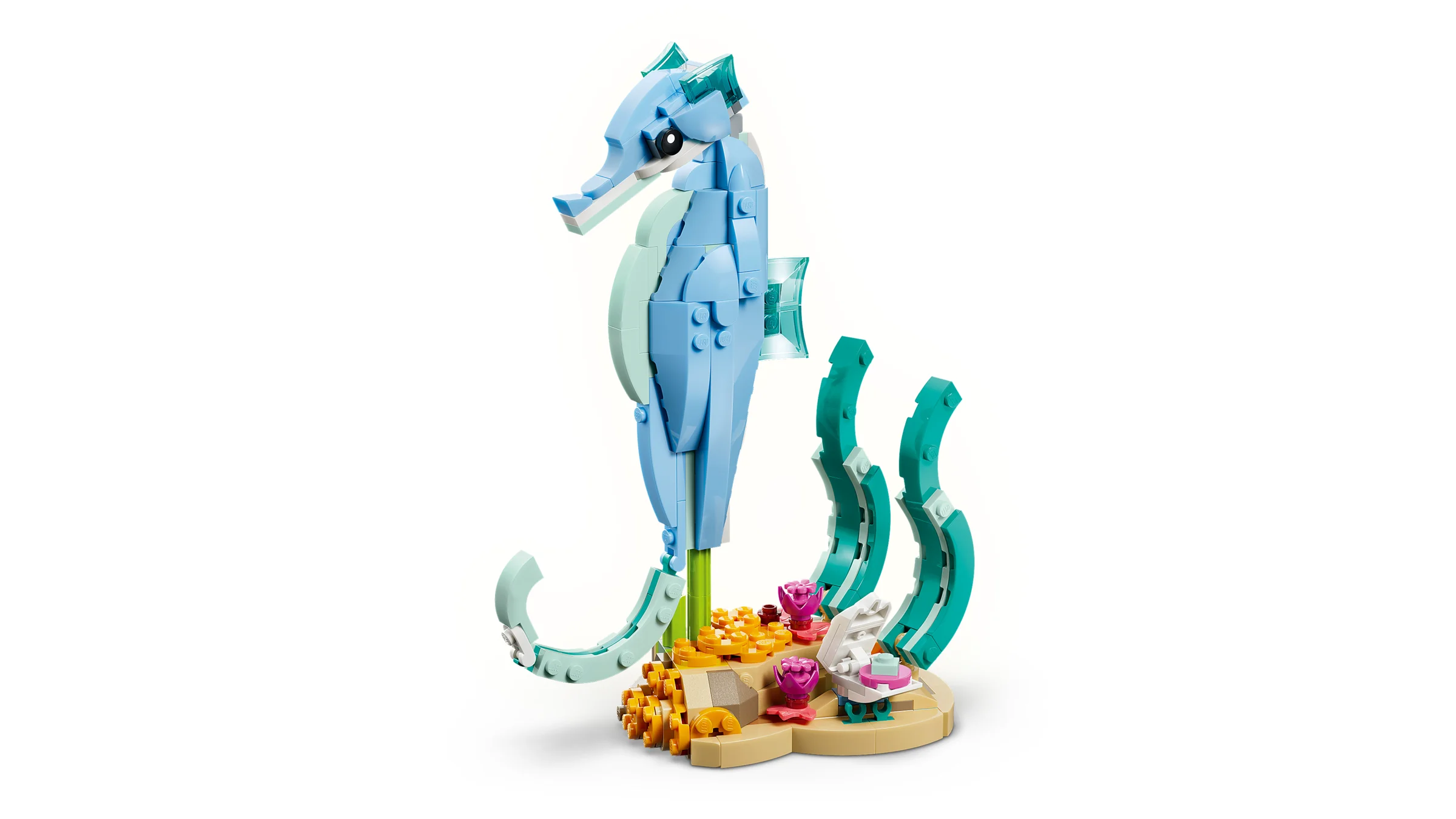 Imagine cu setul LEGO 31385, delfini frumoși, pe un fundal alb.