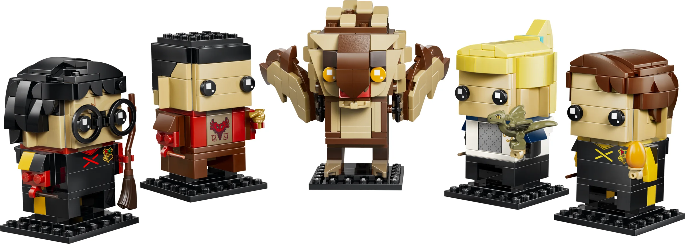 Prezentare BrickHeadz cu Harry, Viktor, Fleur, Cedric și Dragonul.