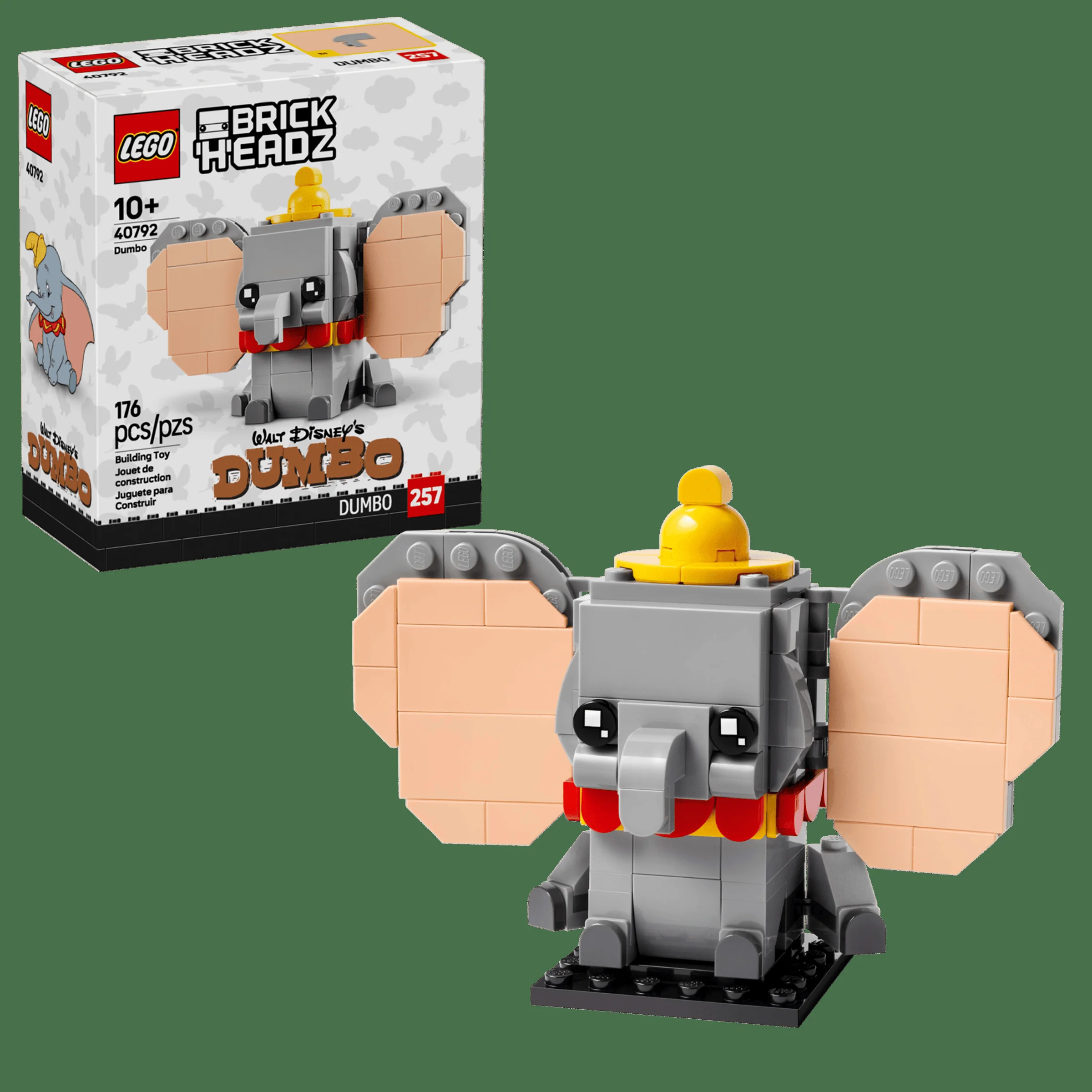 Imagine prezintă setul LEGO BrickHeadz Dumbo (40792) alături de cutia sa.