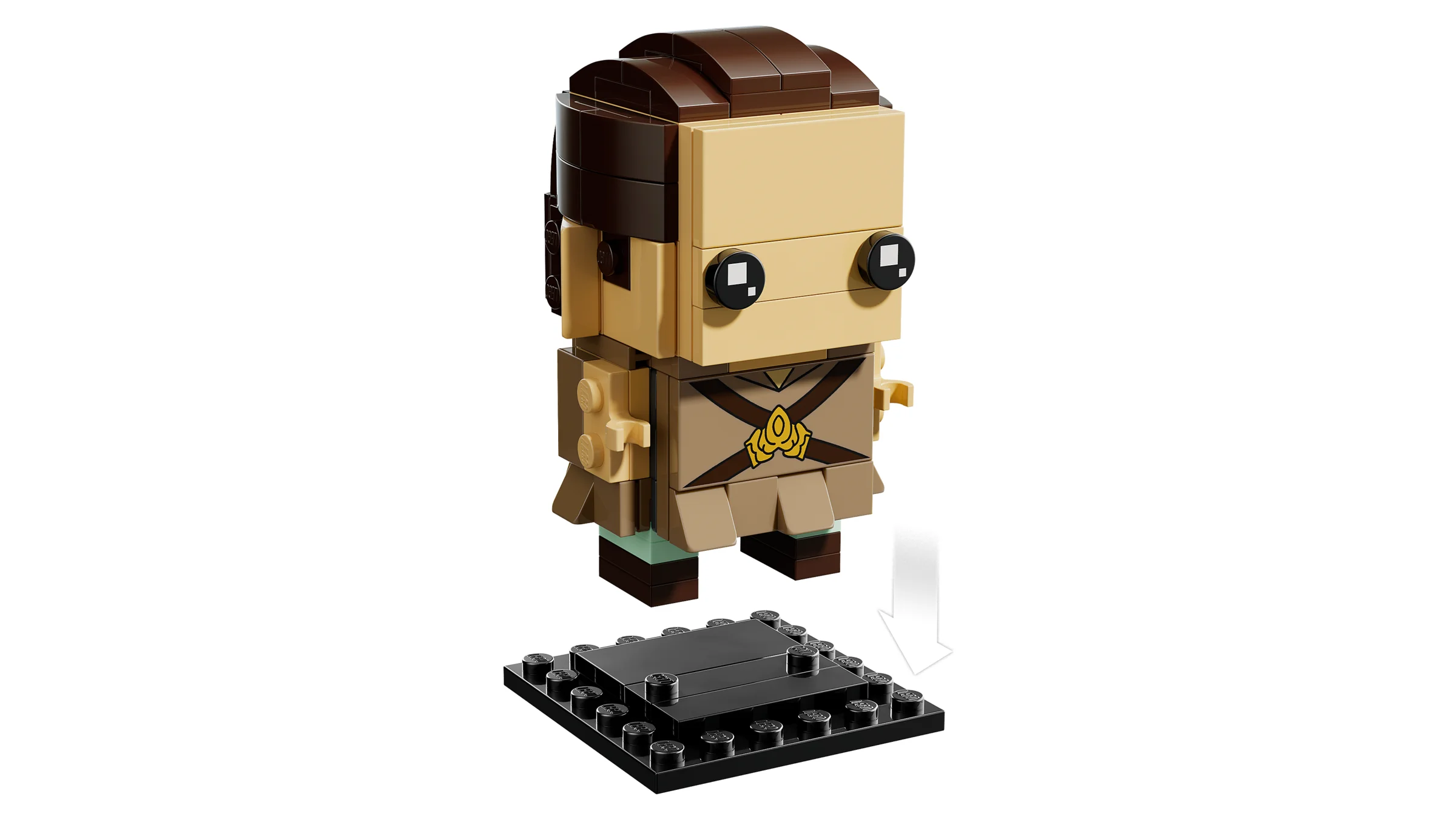 Imagine cu Anakin BrickHeadz din setul 40796, arătând modul de fixare pe suport.