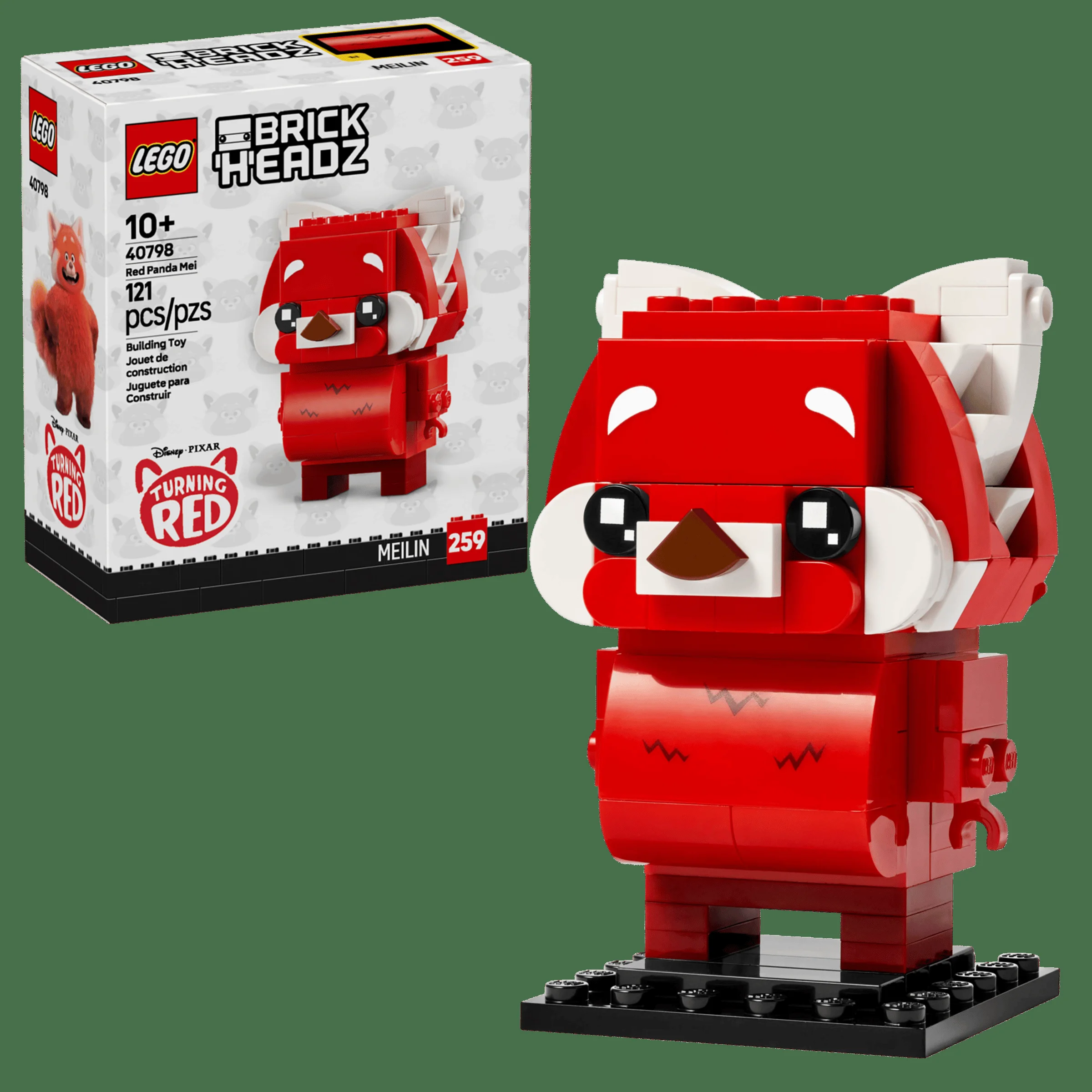 Imagine cu setul LEGO BrickHeadz 40798, Red Panda Mei, împreună cu cutia. Vedere frontală completă.