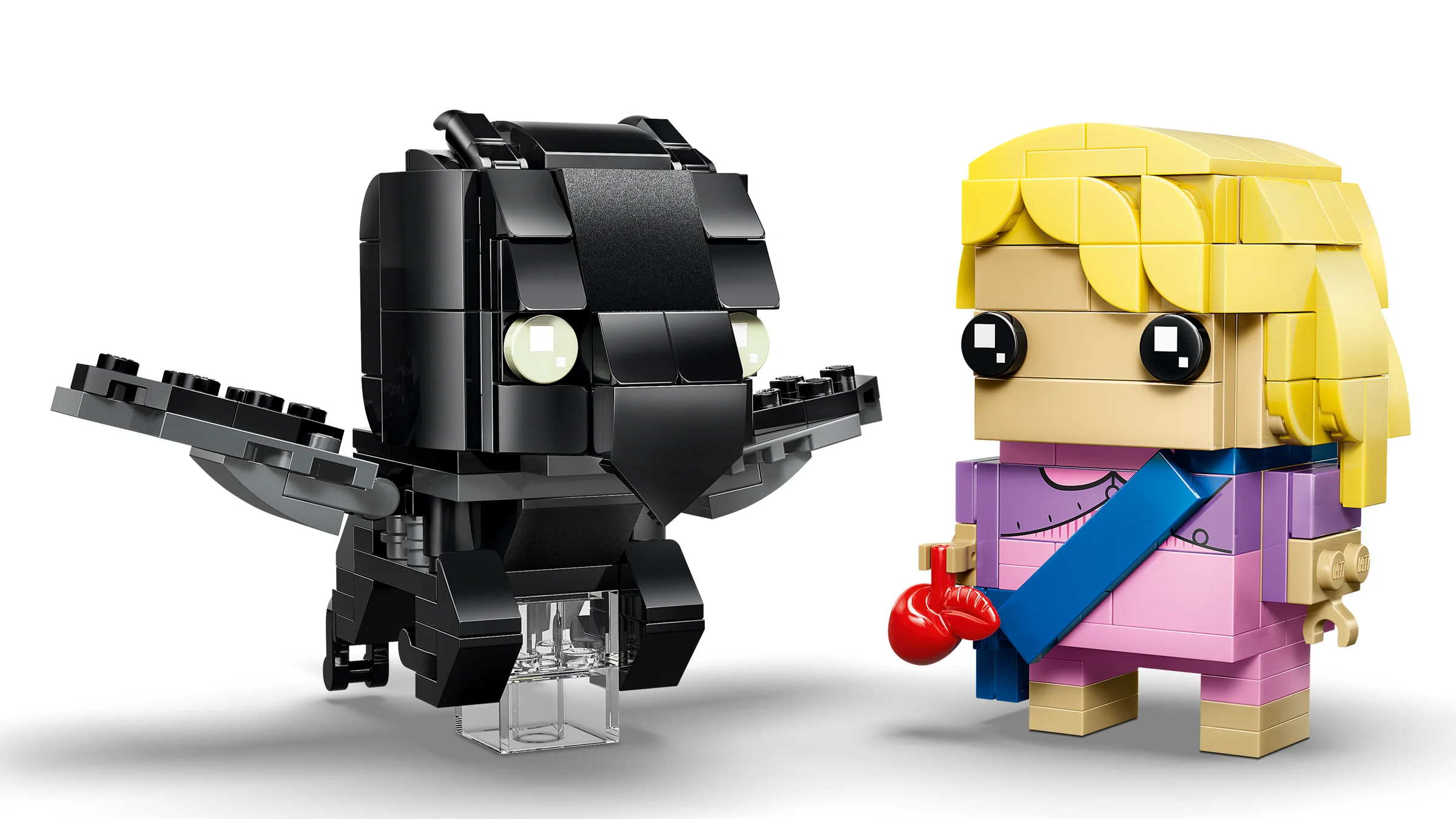 Imagine cu Luna Lovegood și Thestral, figurine BrickHeadz. Detalii construite din cărămizi LEGO.