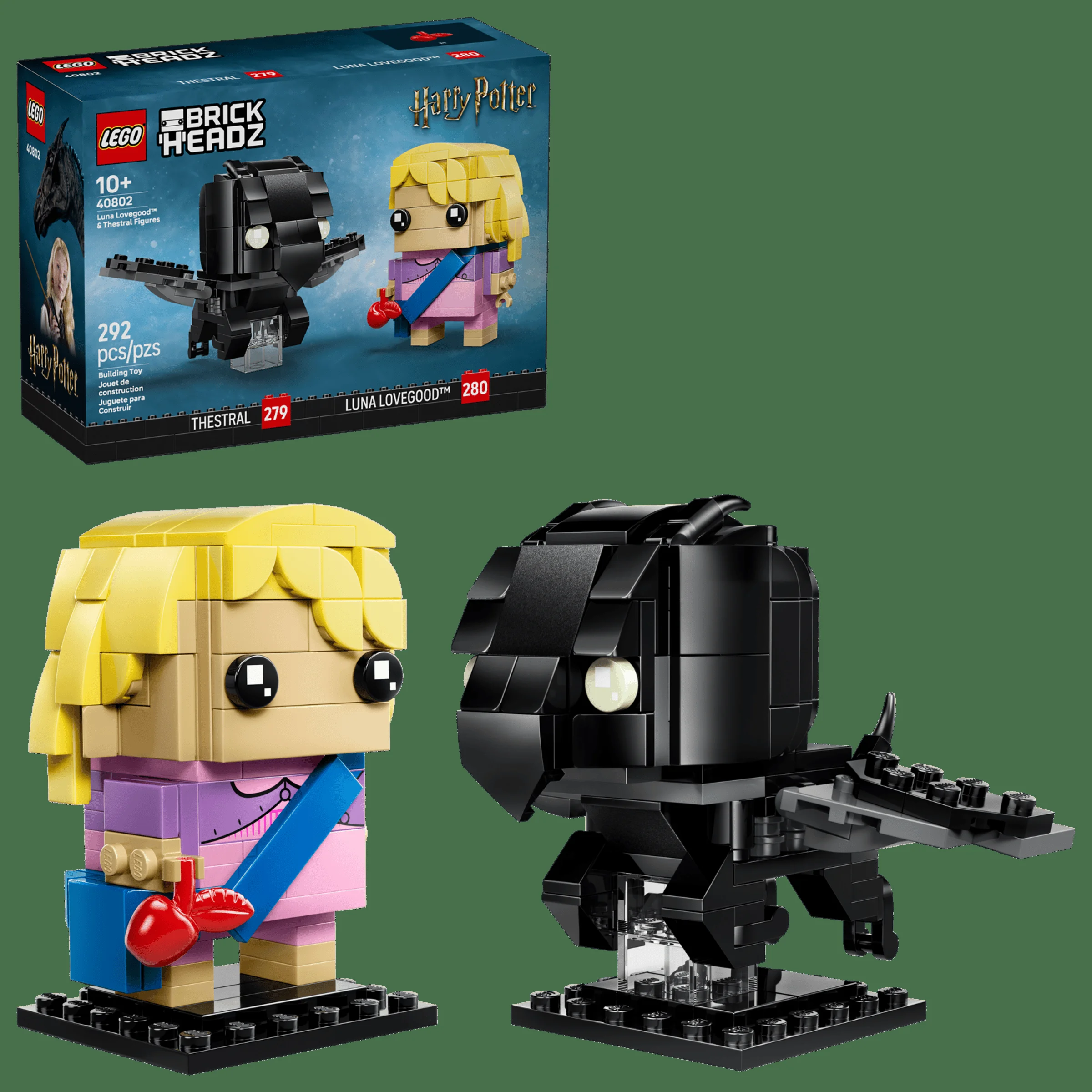 Prezentare Luna Lovegood și Thestral sub formă de figurine BrickHeadz. Set LEGO 40802, detaliat.