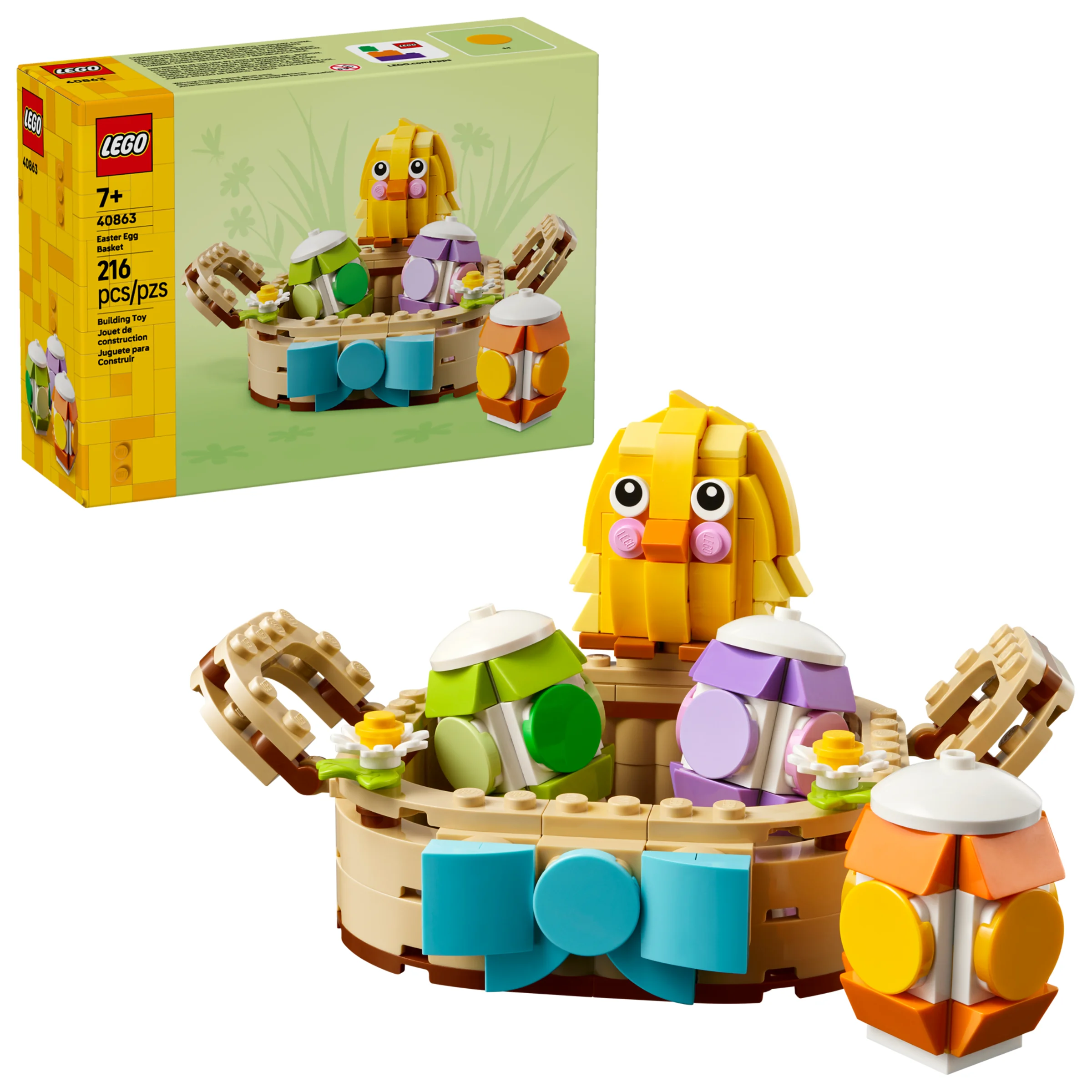 Coșuleț LEGO de Paște (40863), cu pui și ouă colorate. Set sezonier, ideal pentru decor.